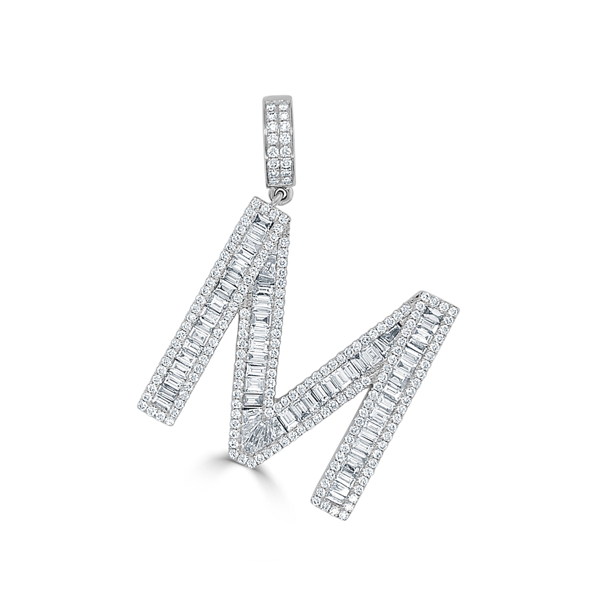 14K Gold & Baguette Diamond Large Initial Pendant - White