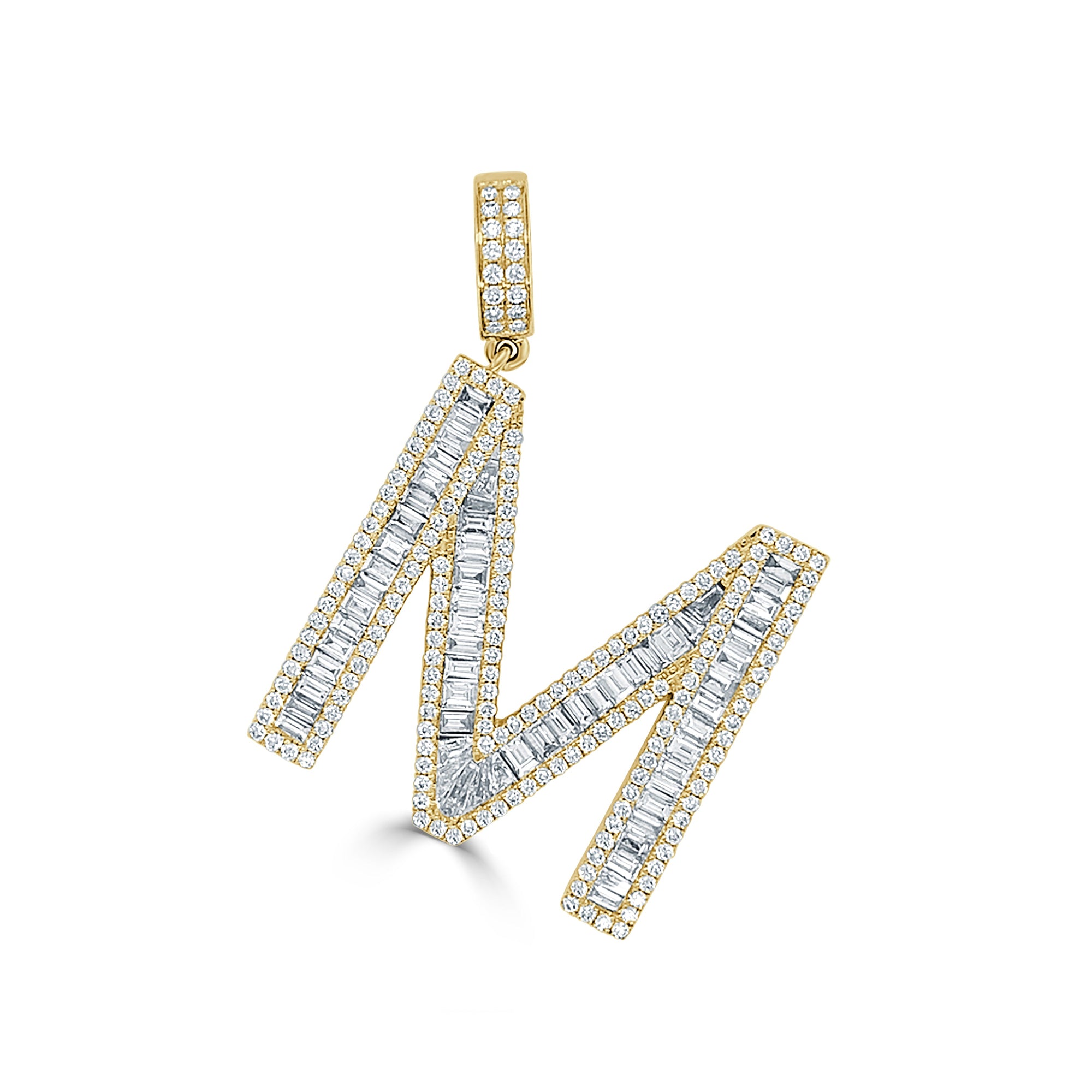 14K Gold & Baguette Diamond Large Initial Pendant - Yellow