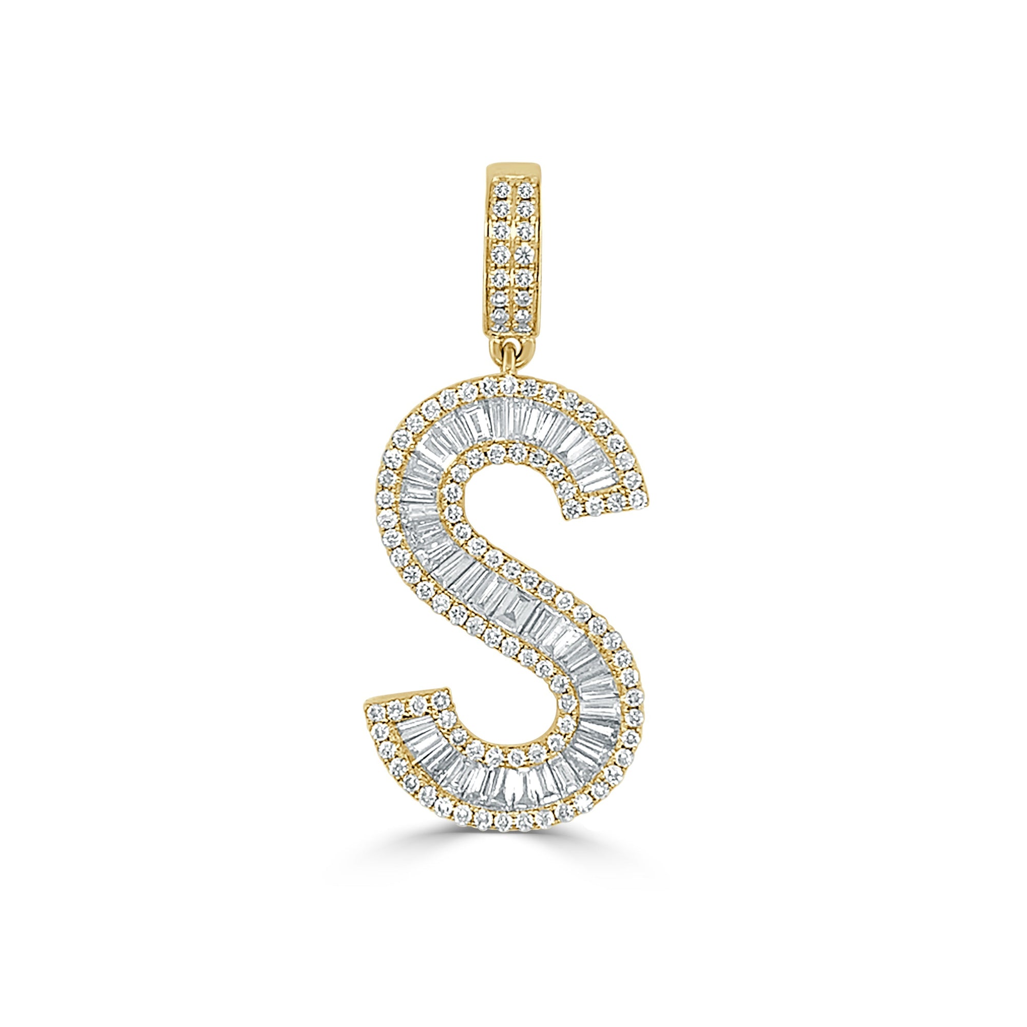 14K Gold & Baguette Diamond Large Initial Pendant - Yellow