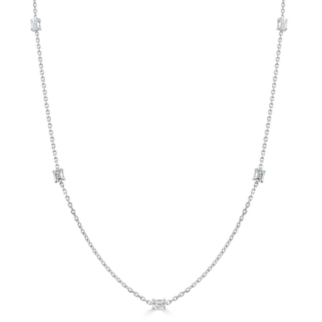 14K Gold Emerald-Cut Diamond Station Necklace -White