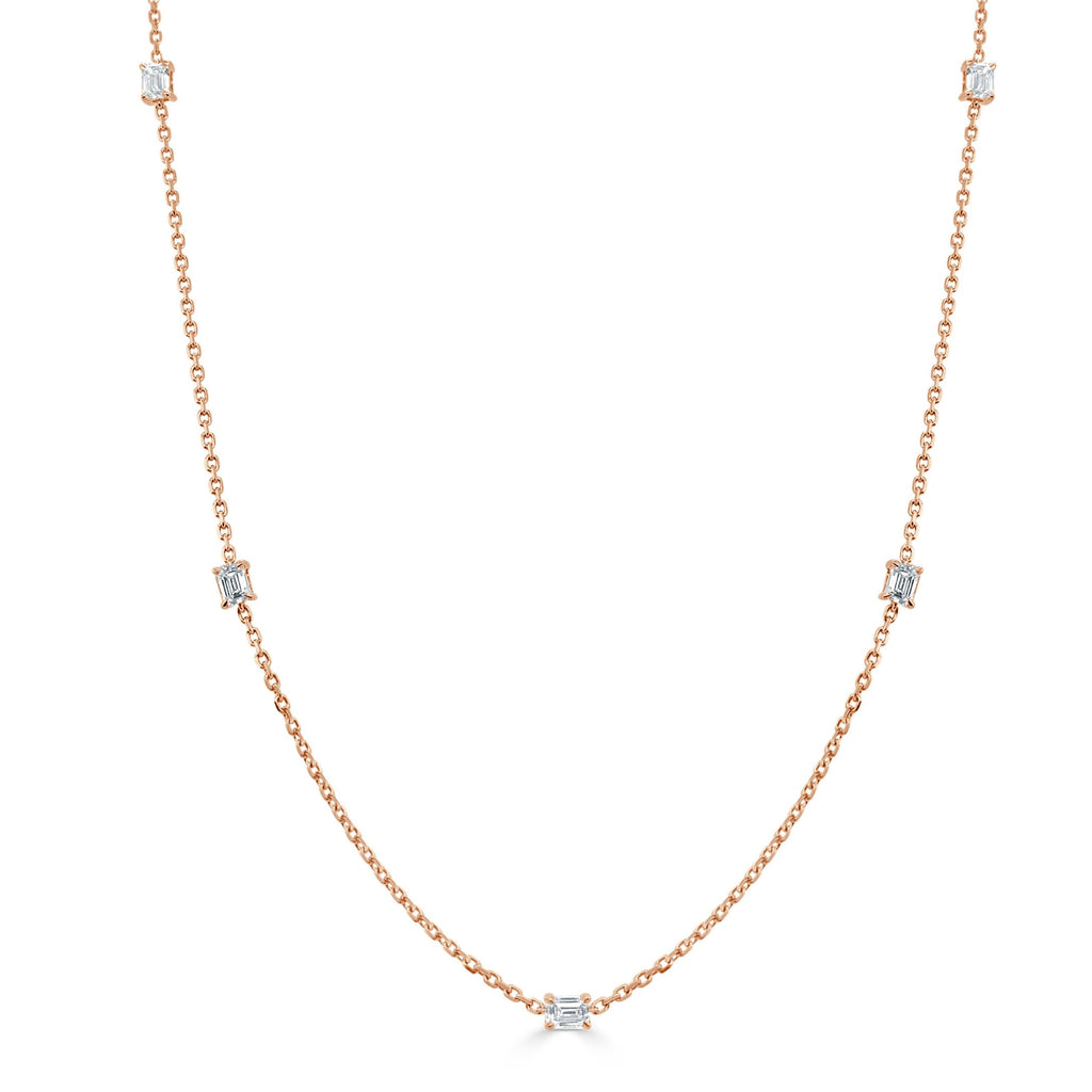14K Gold Emerald-Cut Diamond Station Necklace - Yellow
