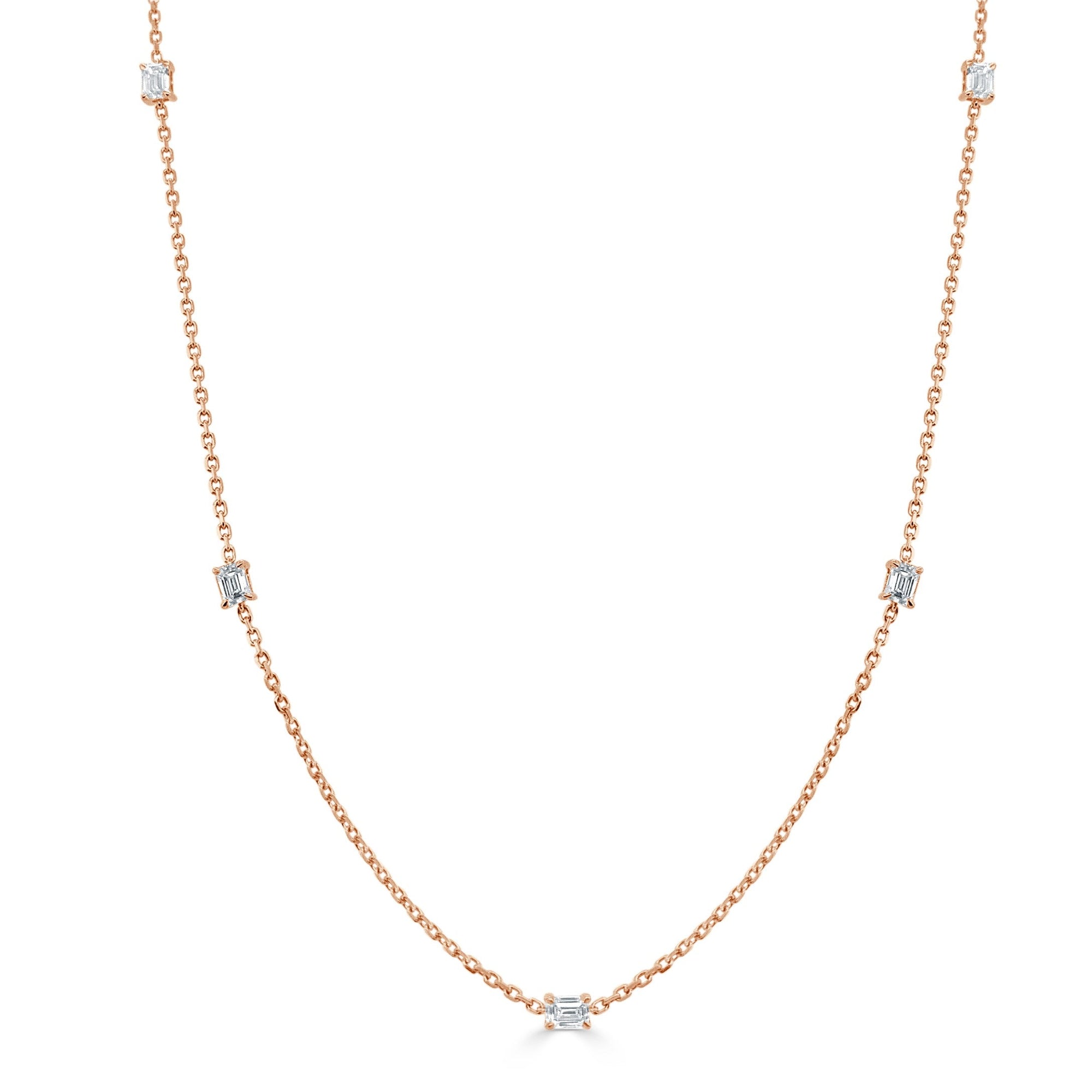 14K Gold Emerald-Cut Diamond Station Necklace - Yellow