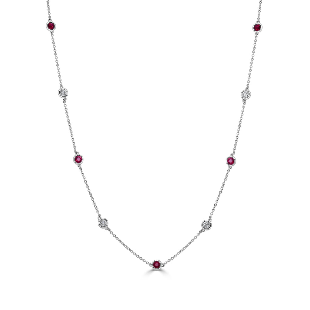 14K Gold Diamond & Gemstone Station Necklace - White