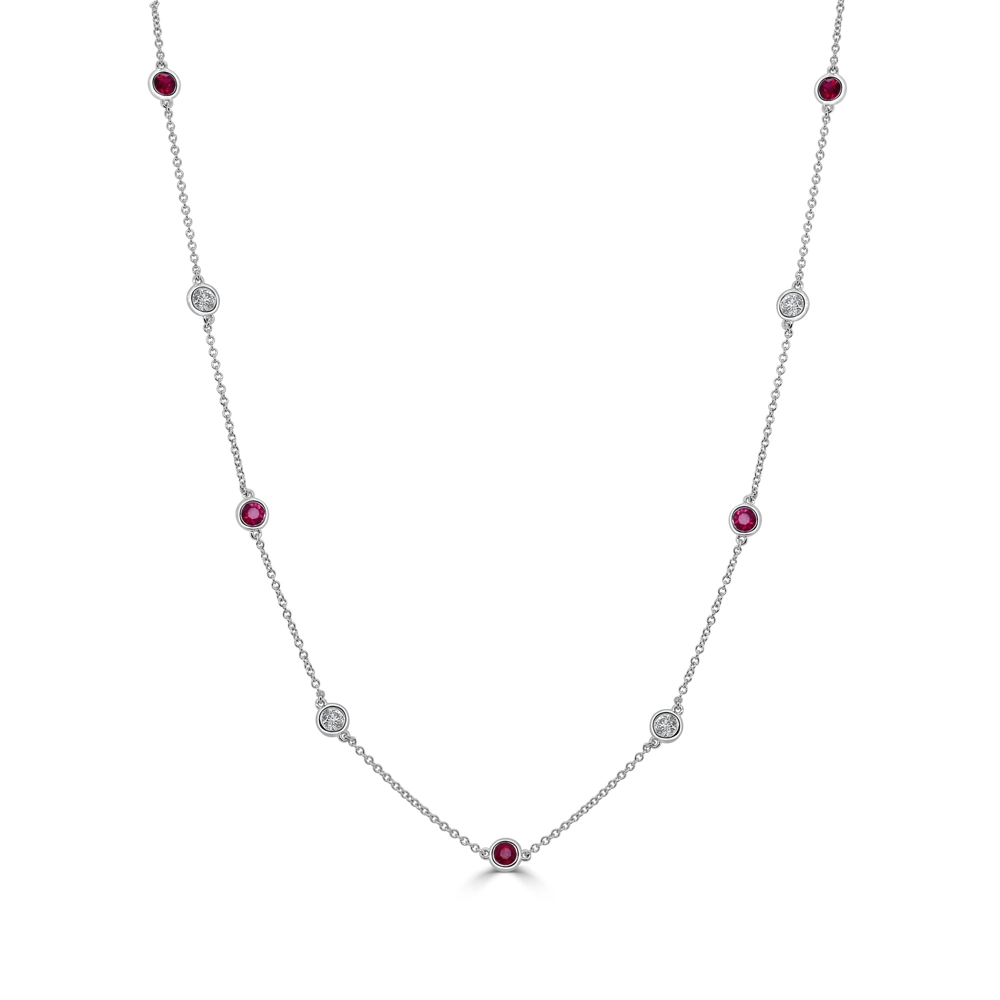 14K Gold Diamond & Gemstone Station Necklace - White