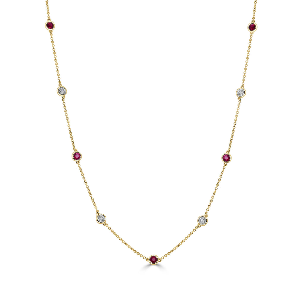 14K Gold Diamond & Gemstone Station Necklace - Yellow