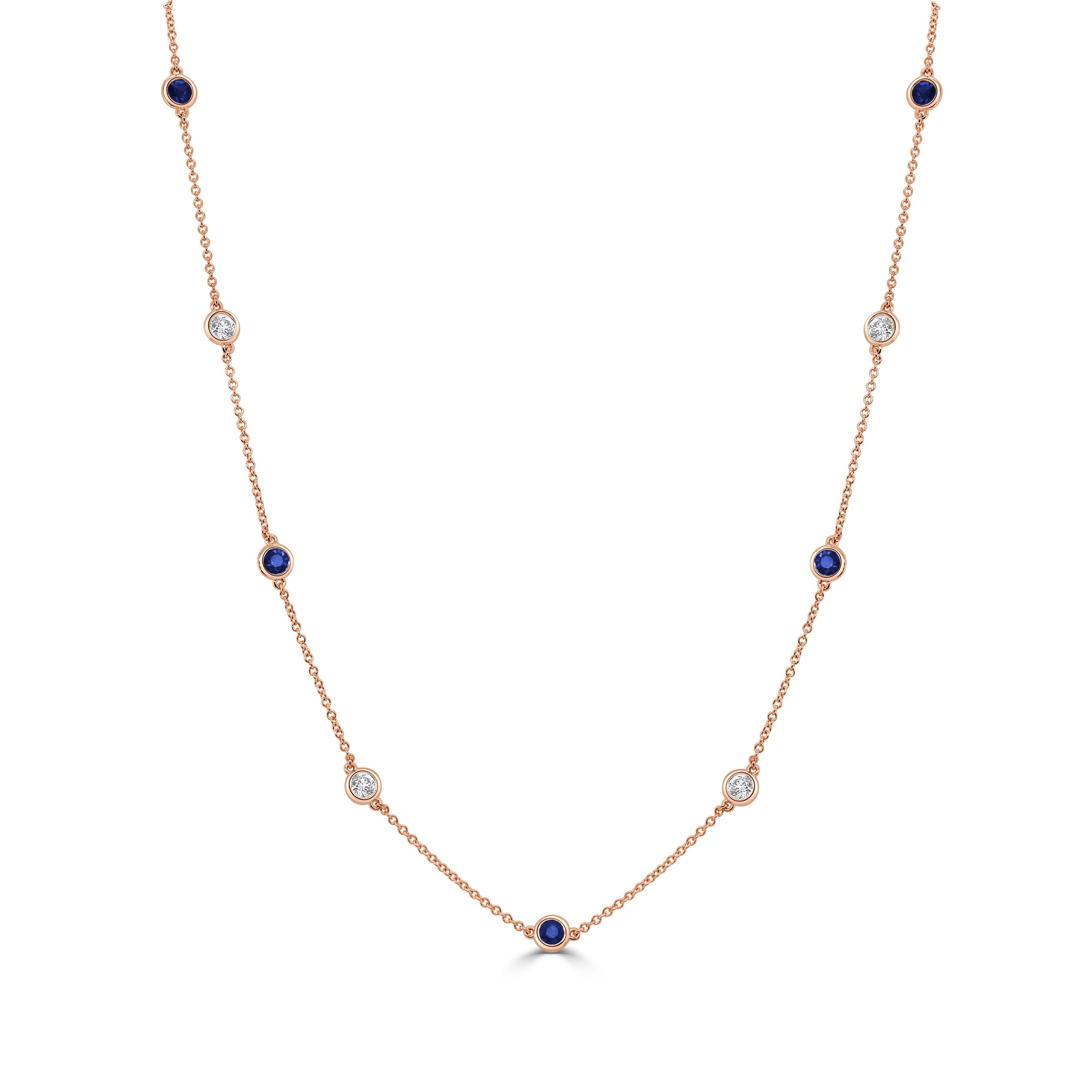14K Gold Diamond & Gemstone Station Necklace - Rose