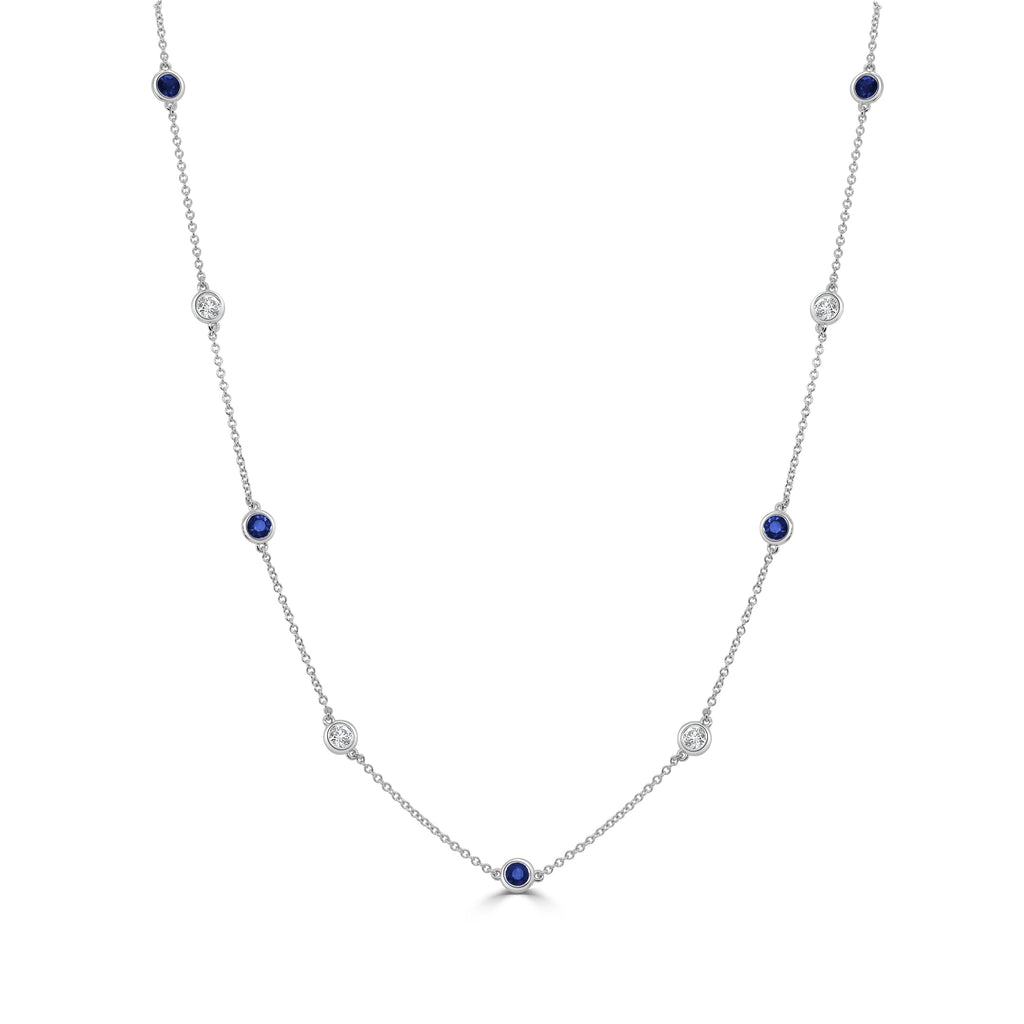 14K Gold Diamond & Gemstone Station Necklace - White