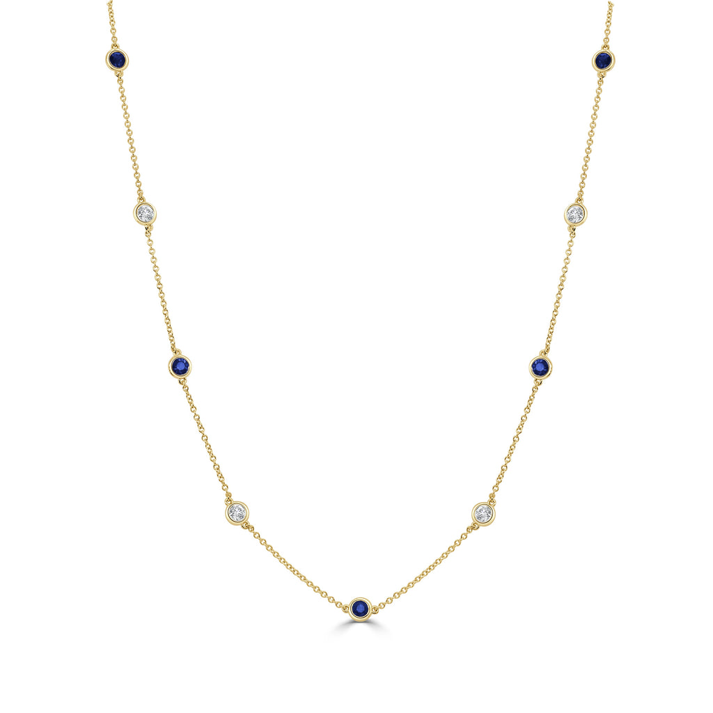 14K Gold Diamond & Gemstone Station Necklace - Yellow