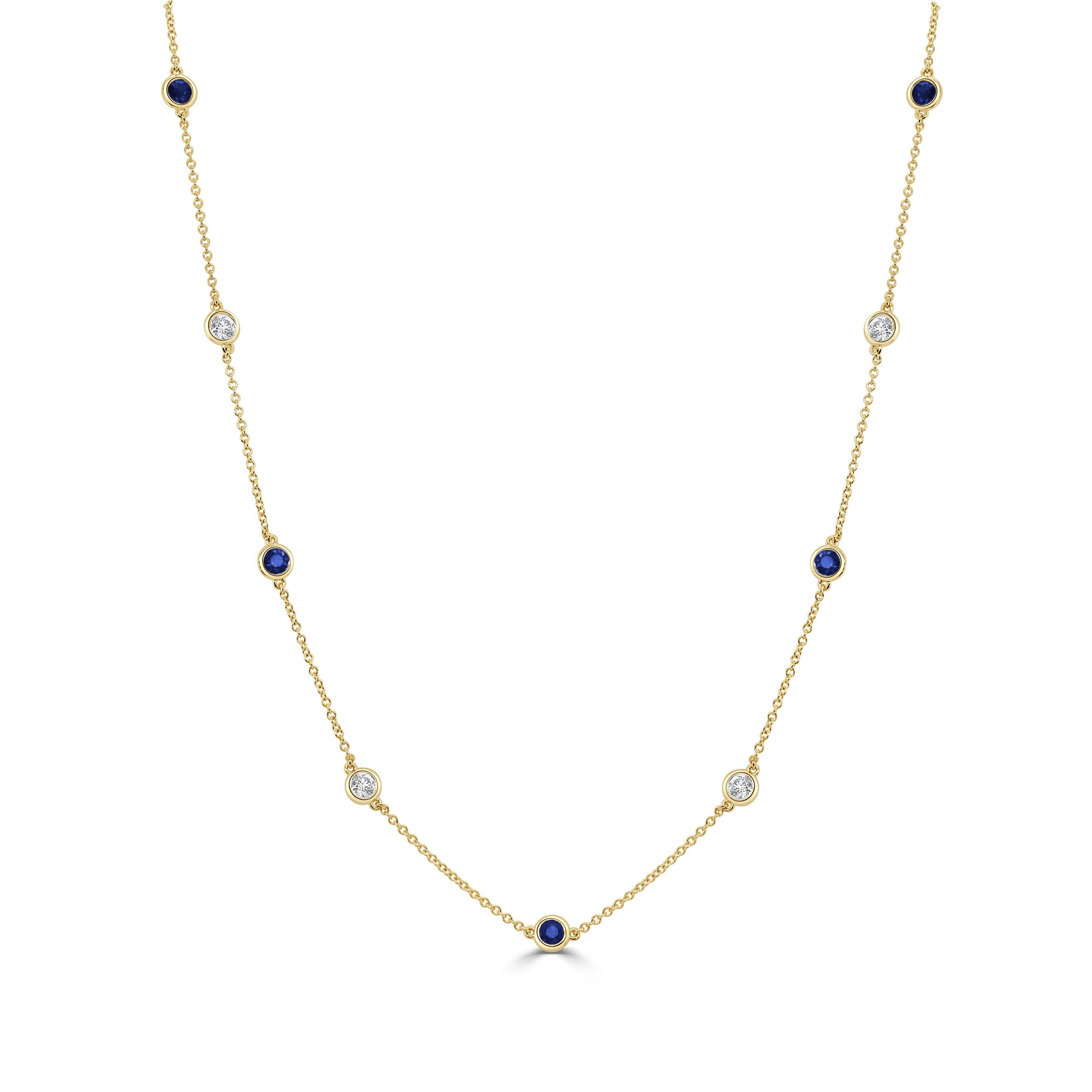 14K Gold Diamond & Gemstone Station Necklace - Yellow