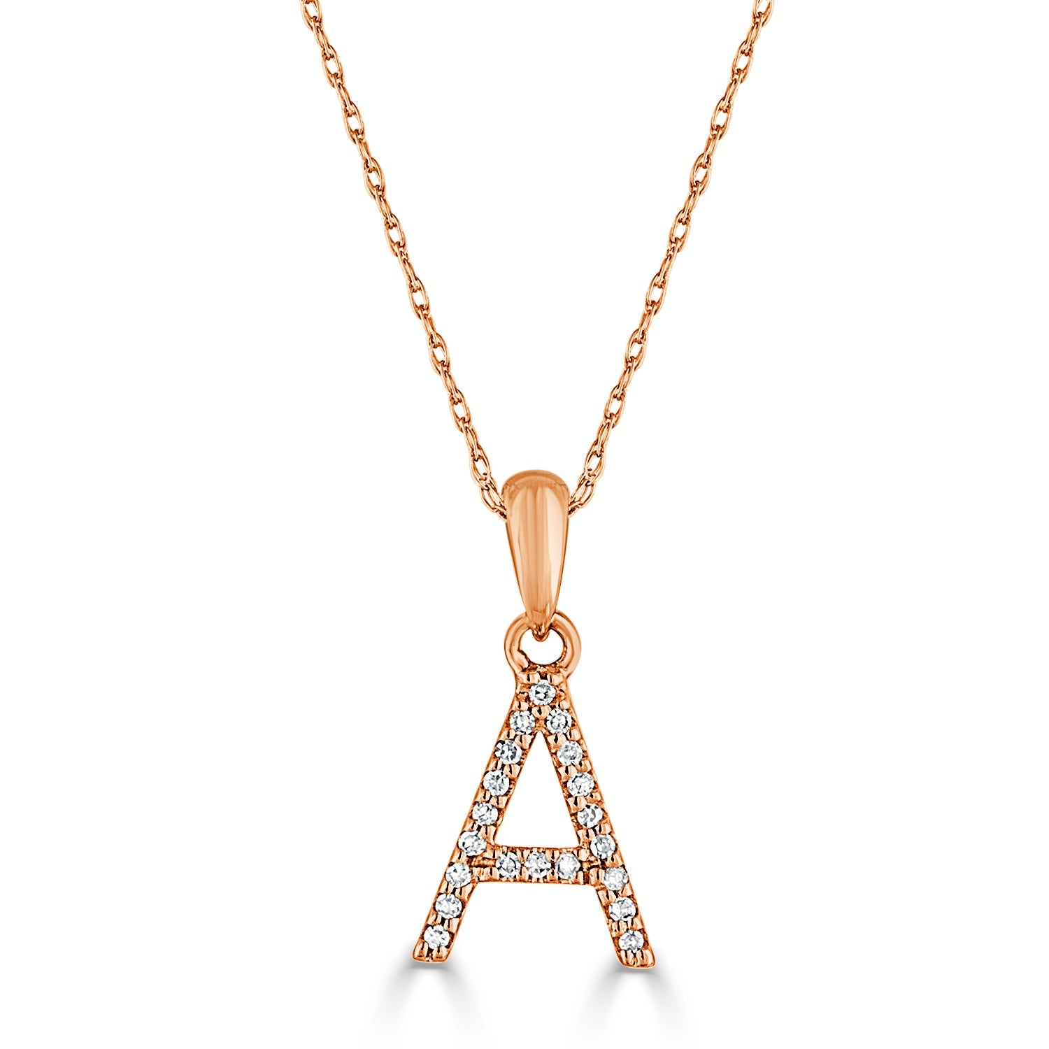 14K Gold Diamond Initial Pendant Necklace with Rope Chain - A