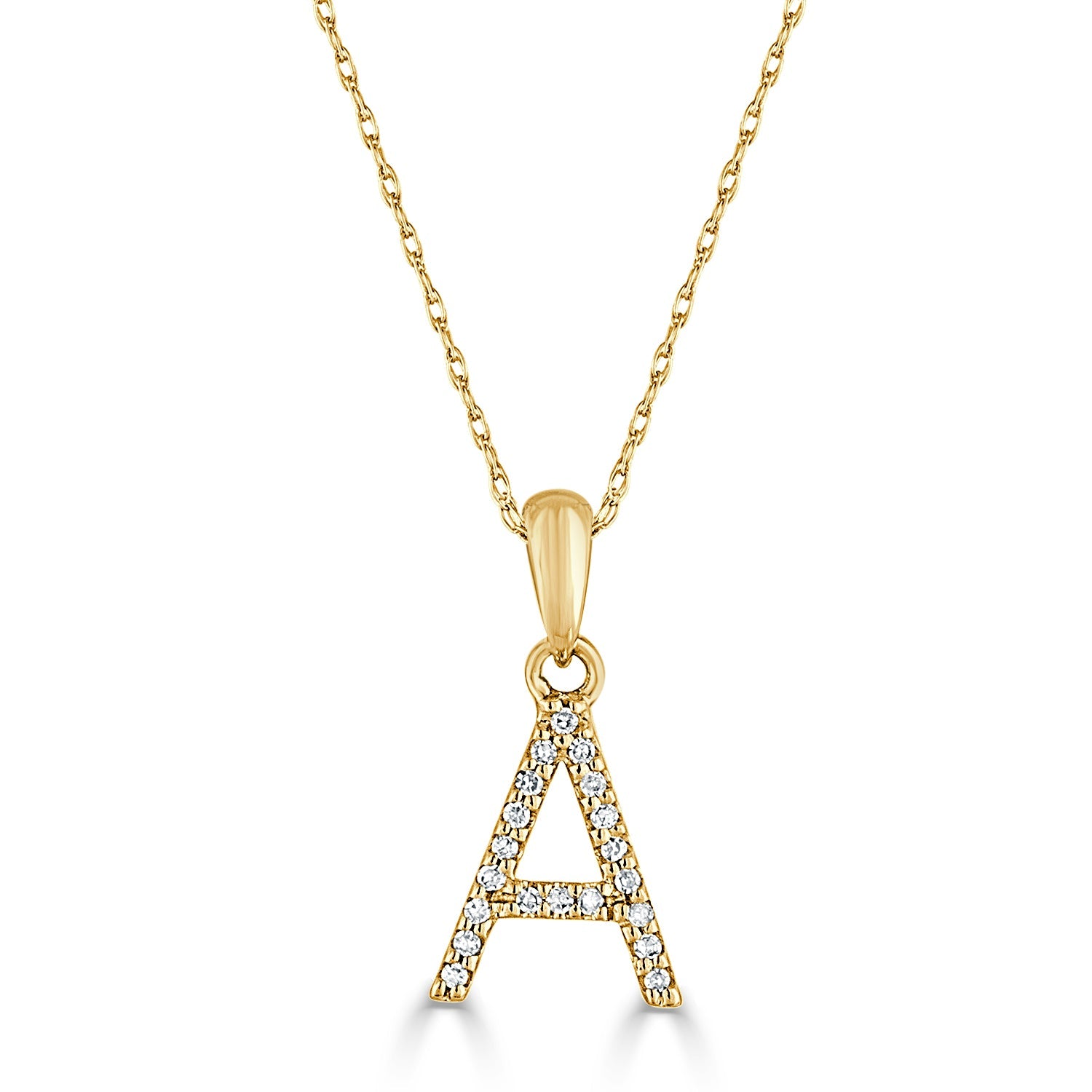 14K Gold Diamond Initial Pendant Necklace with Rope Chain - A