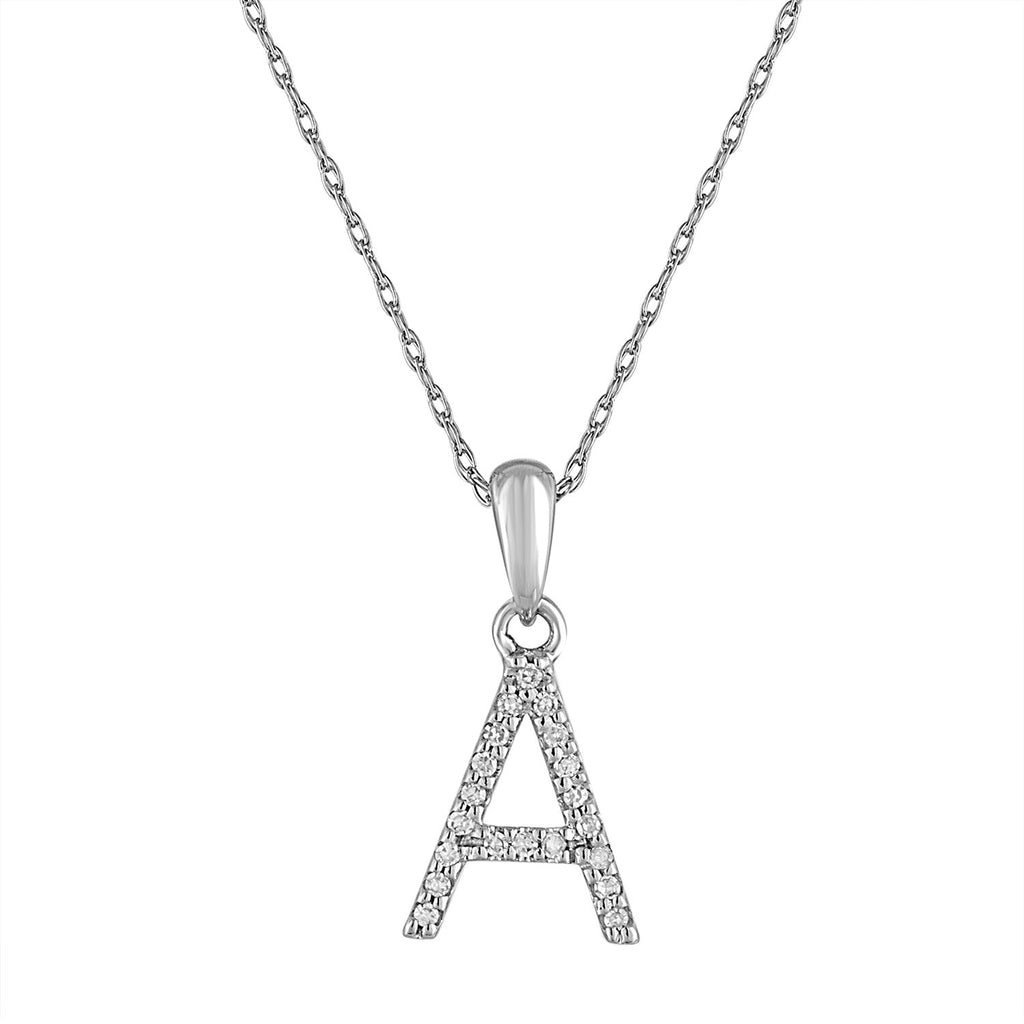 14K Gold Diamond Initial Pendant Necklace with Rope Chain - A