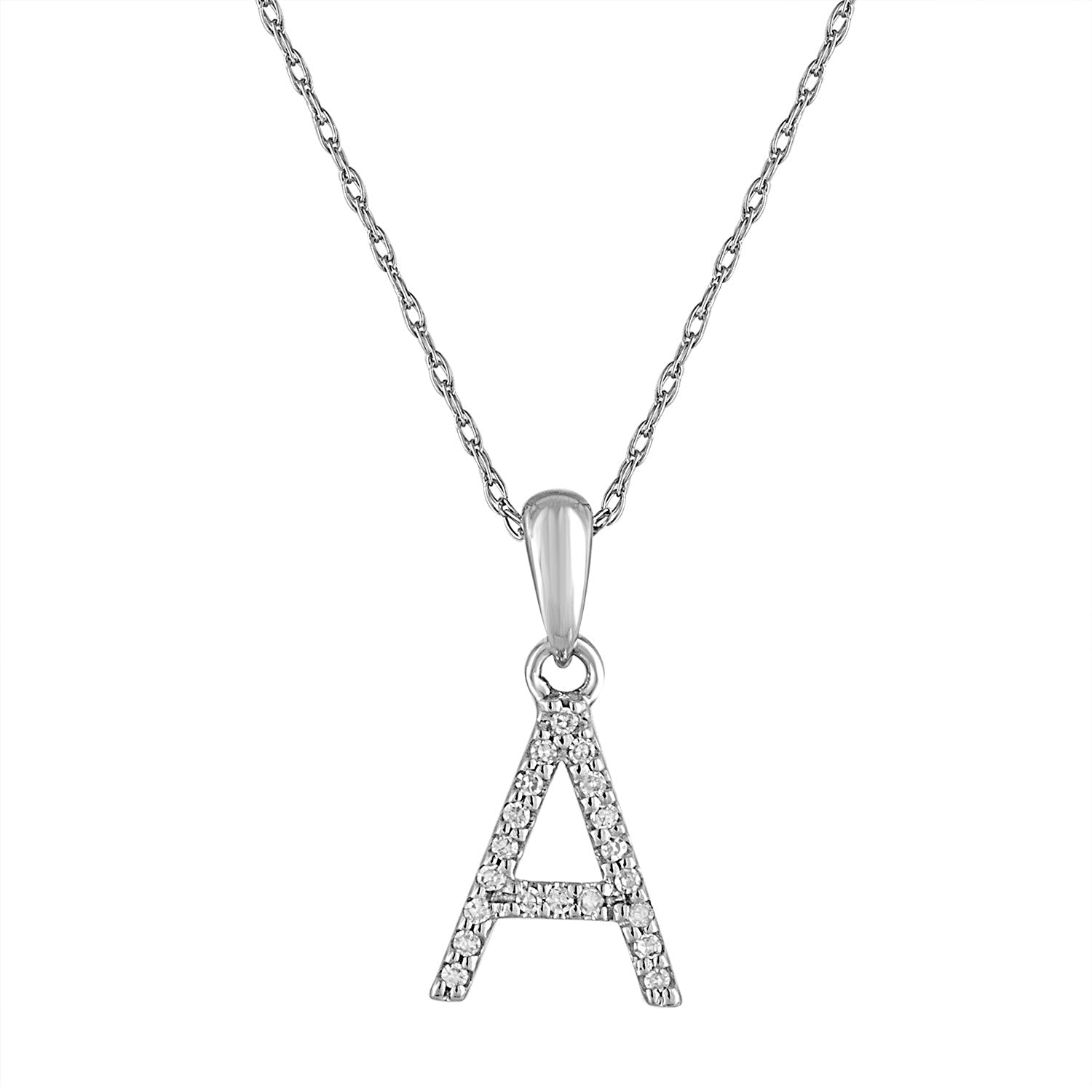 14K Gold Diamond Initial Pendant Necklace with Rope Chain - A