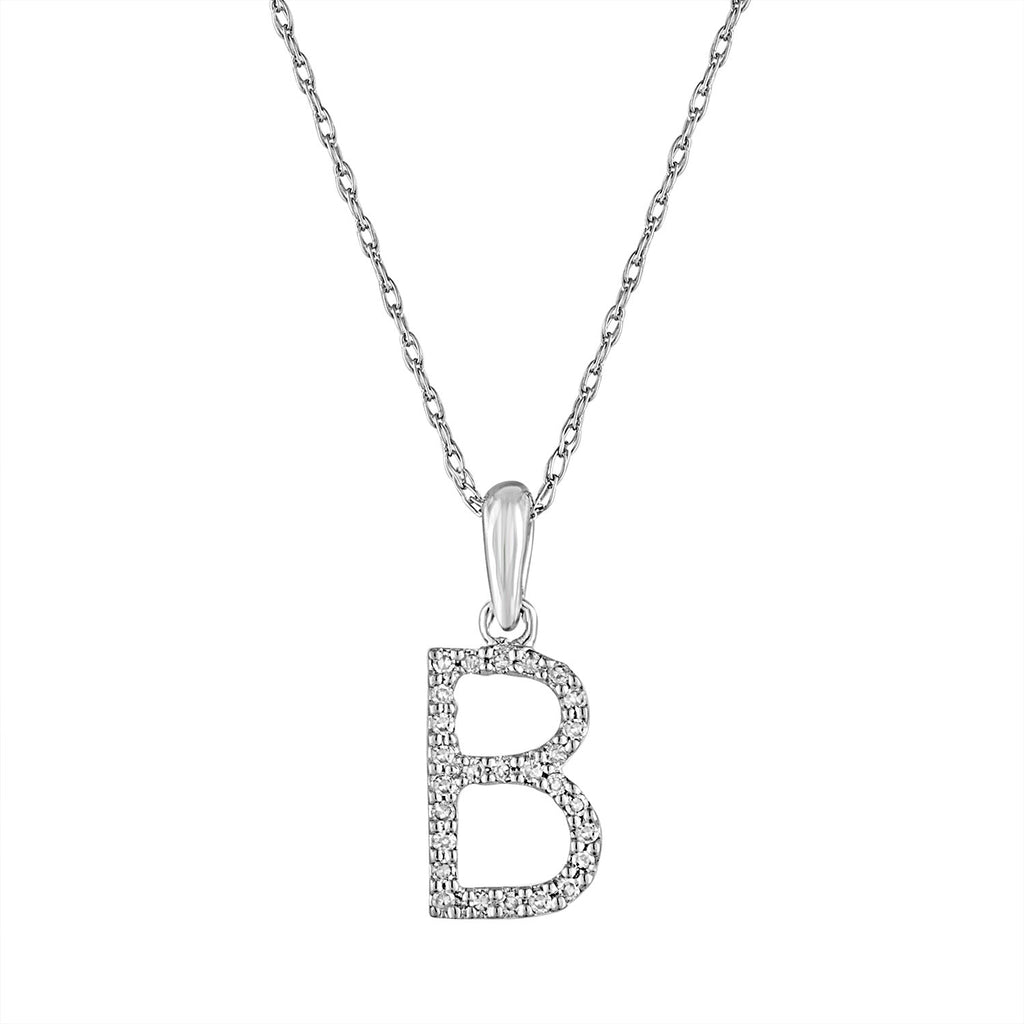 14K Gold Diamond Initial Pendant Necklace with Rope Chain - B