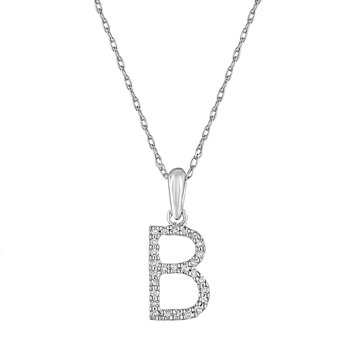 14K Gold Diamond Initial Pendant Necklace with Rope Chain - B