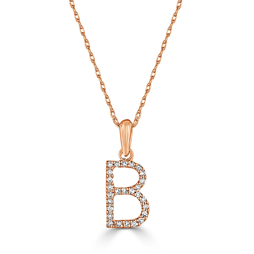 14K Gold Diamond Initial Pendant Necklace with Rope Chain - B