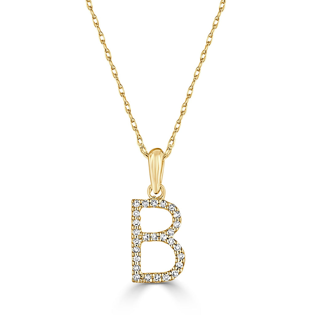 14K Gold Diamond Initial Pendant Necklace with Rope Chain - B