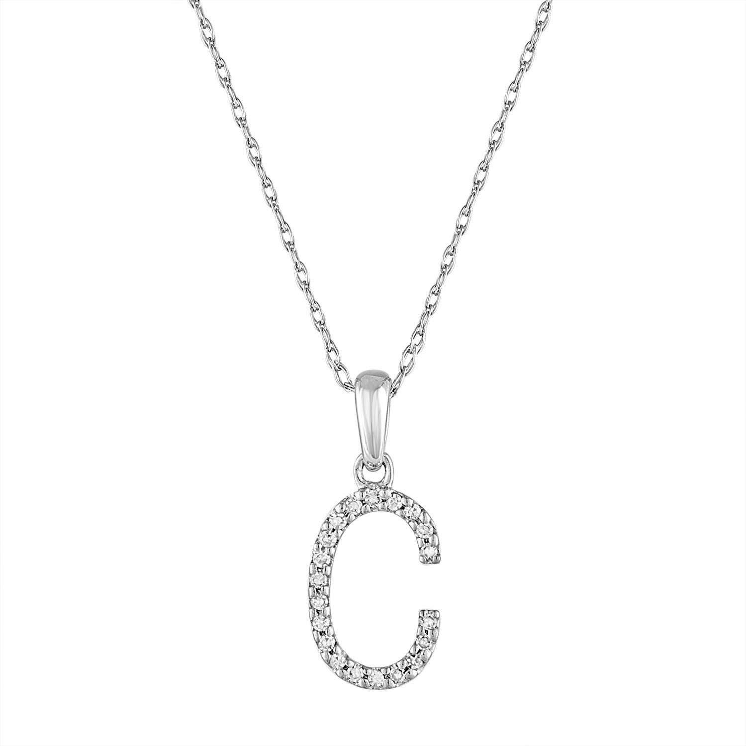 14K Gold Diamond Initial Pendant Necklace with Rope Chain - C