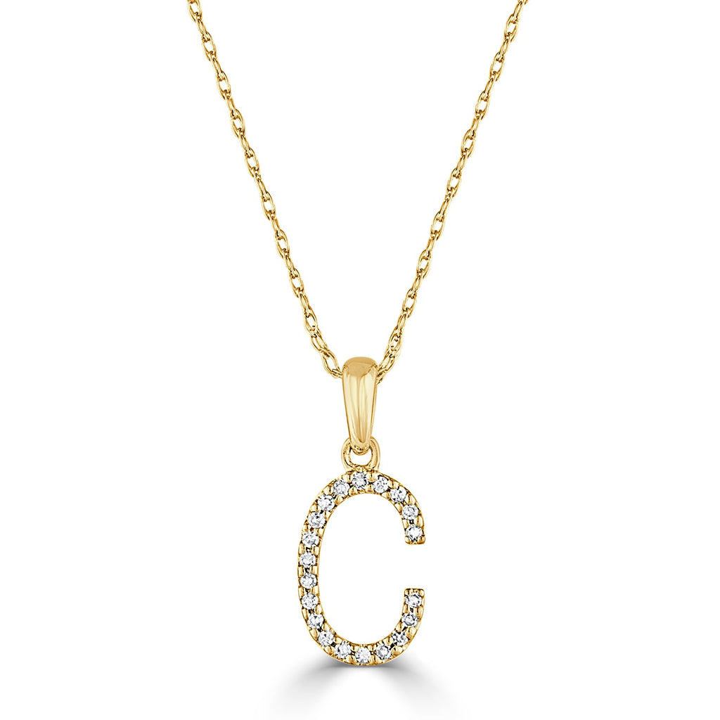14K Gold Diamond Initial Pendant Necklace with Rope Chain - C