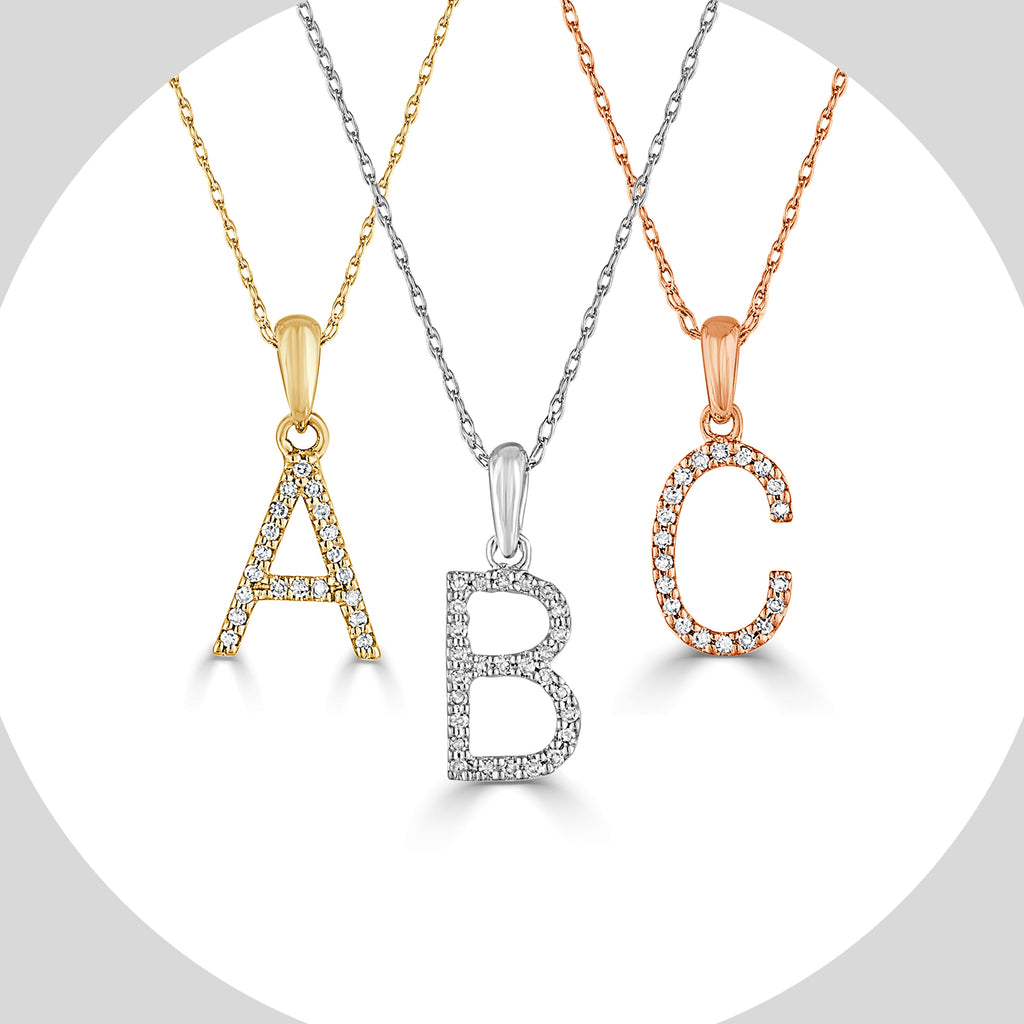 14K Gold Diamond Initial Pendant Necklace with Rope Chain - ABC
