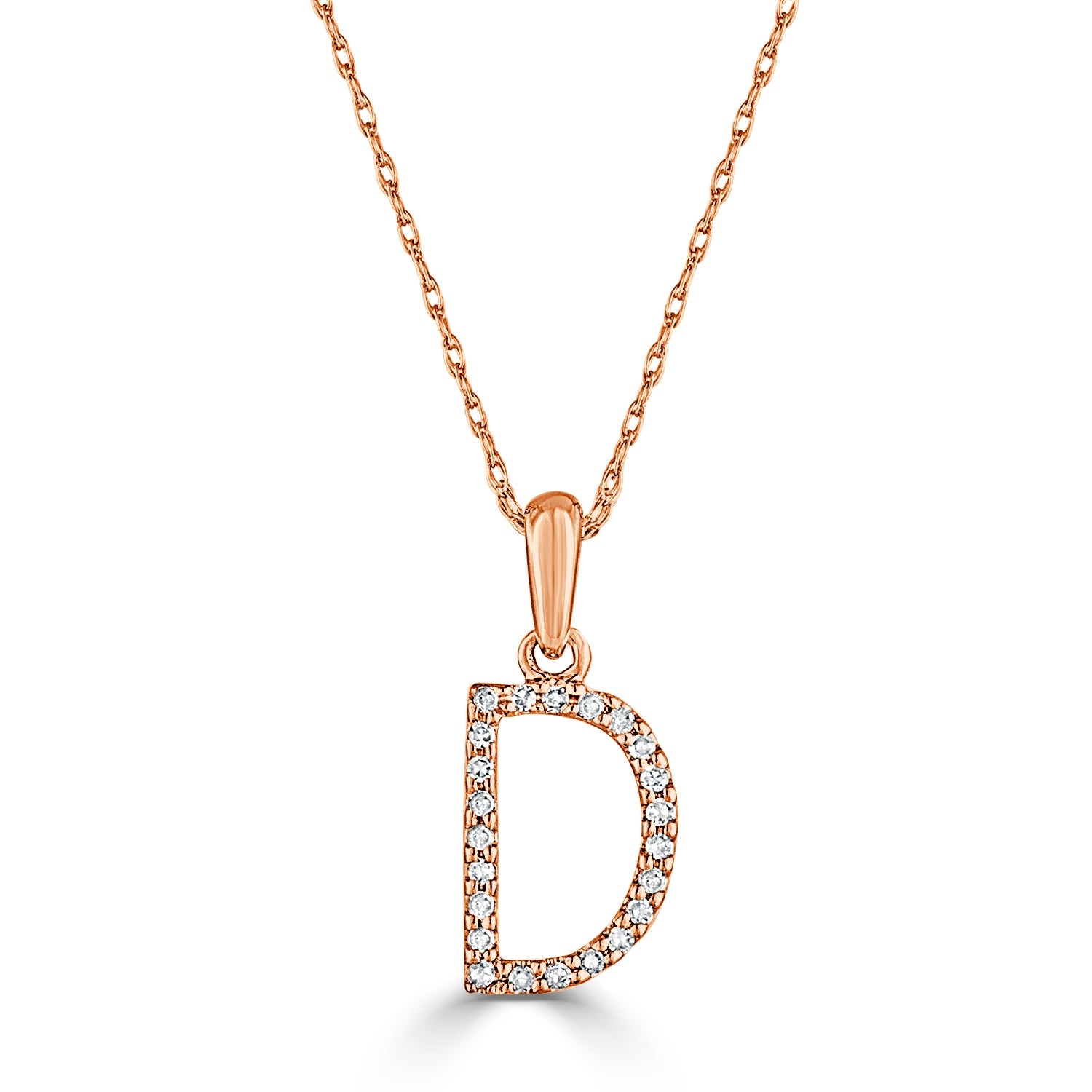 14K Gold Diamond Initial Pendant Necklace with Rope Chain - D