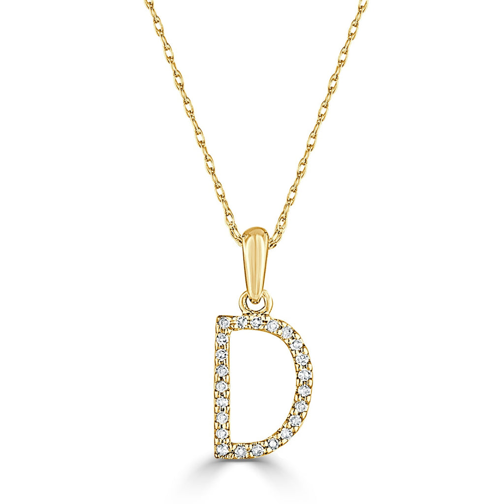 14K Gold Diamond Initial Pendant Necklace with Rope Chain - D
