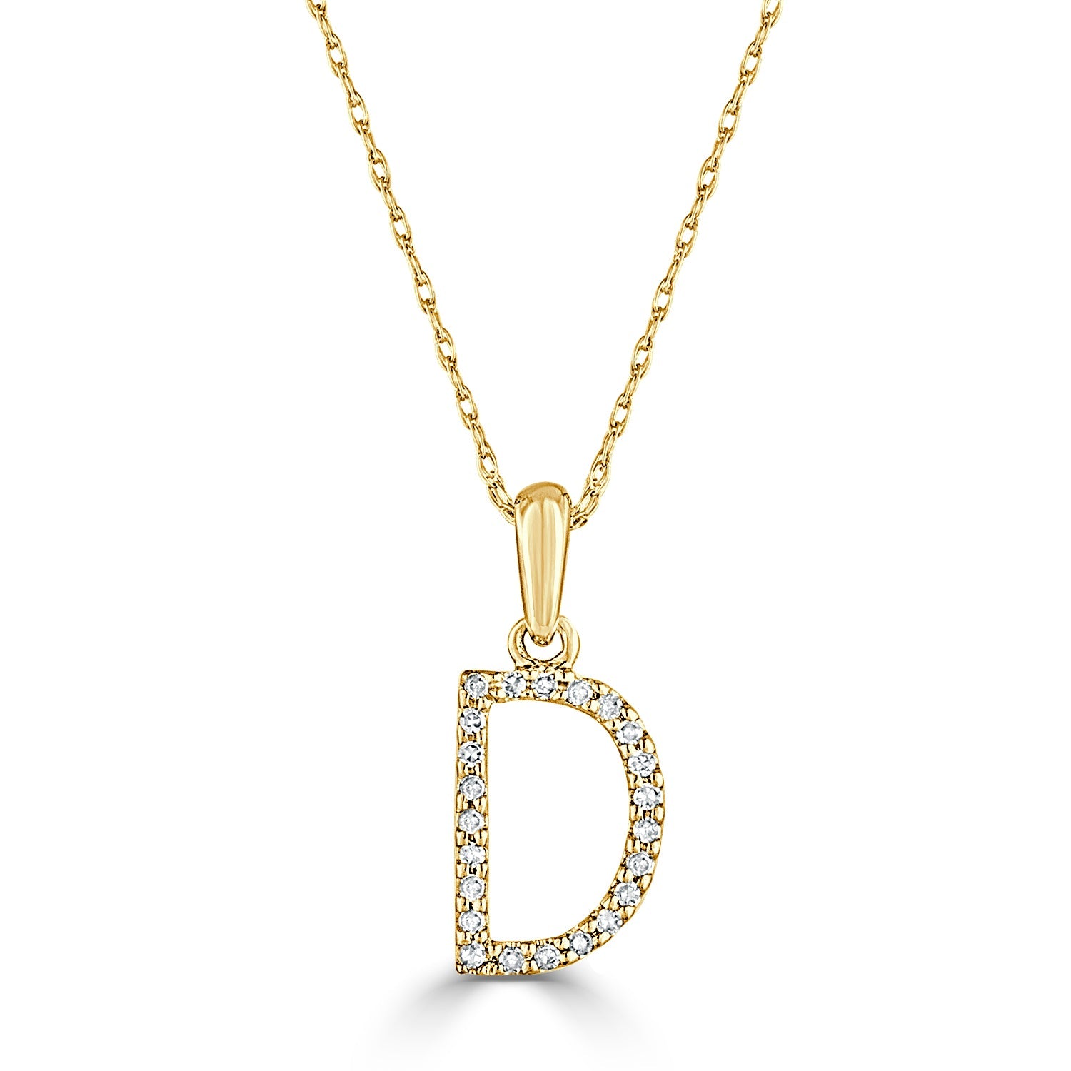 14K Gold Diamond Initial Pendant Necklace with Rope Chain - D