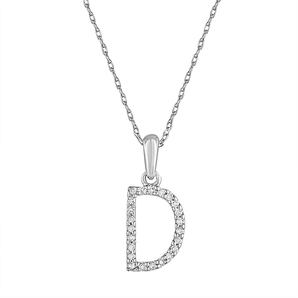 14K Gold Diamond Initial Pendant Necklace with Rope Chain - D