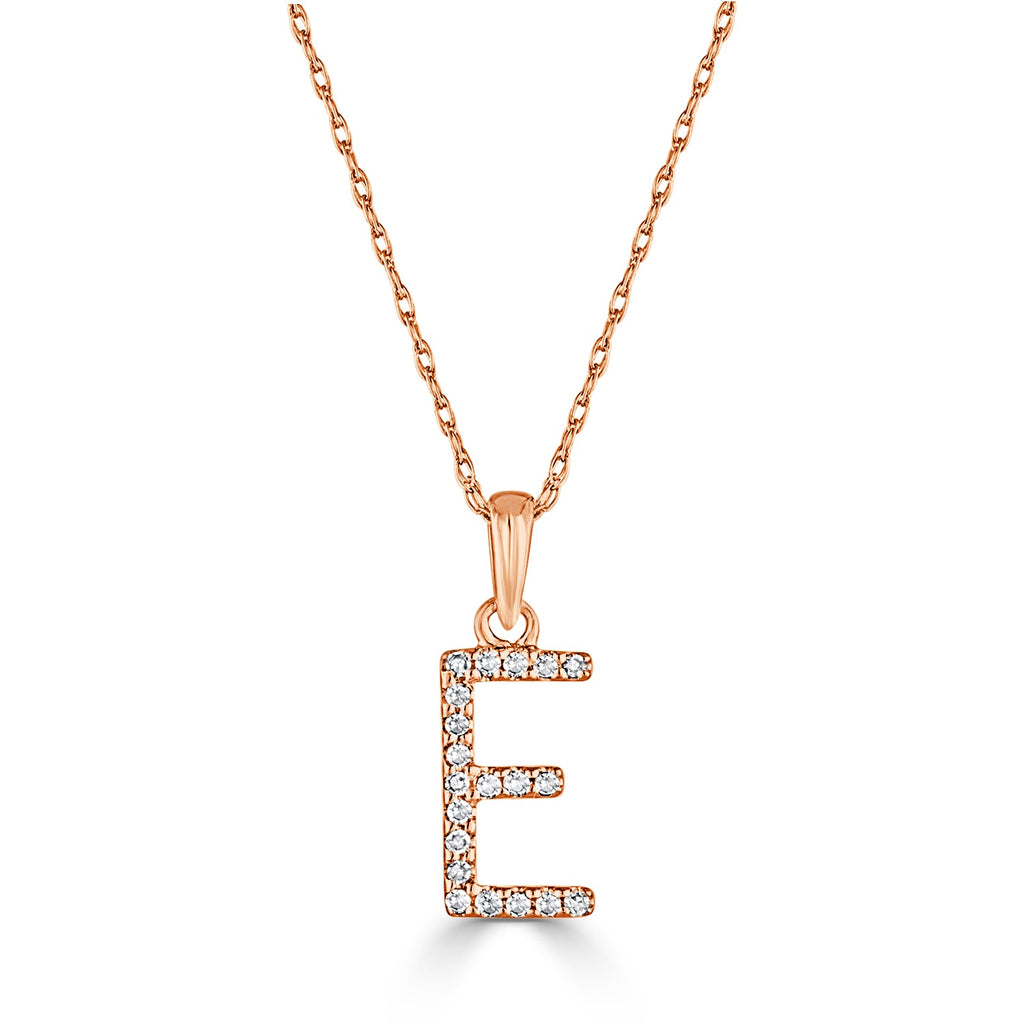 14K Gold Diamond Initial Pendant Necklace with Rope Chain - E