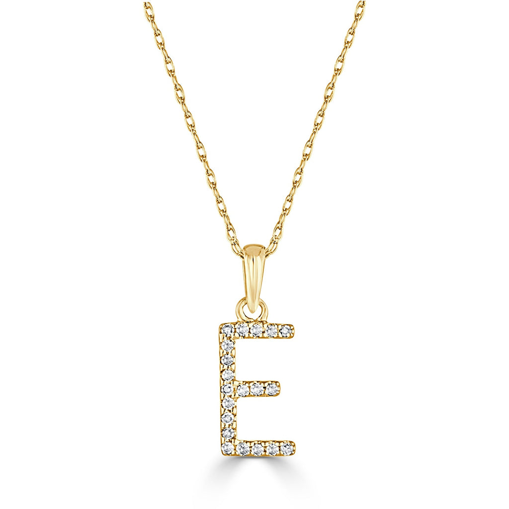
14K Gold Diamond Initial Pendant Necklace with Rope Chain - E