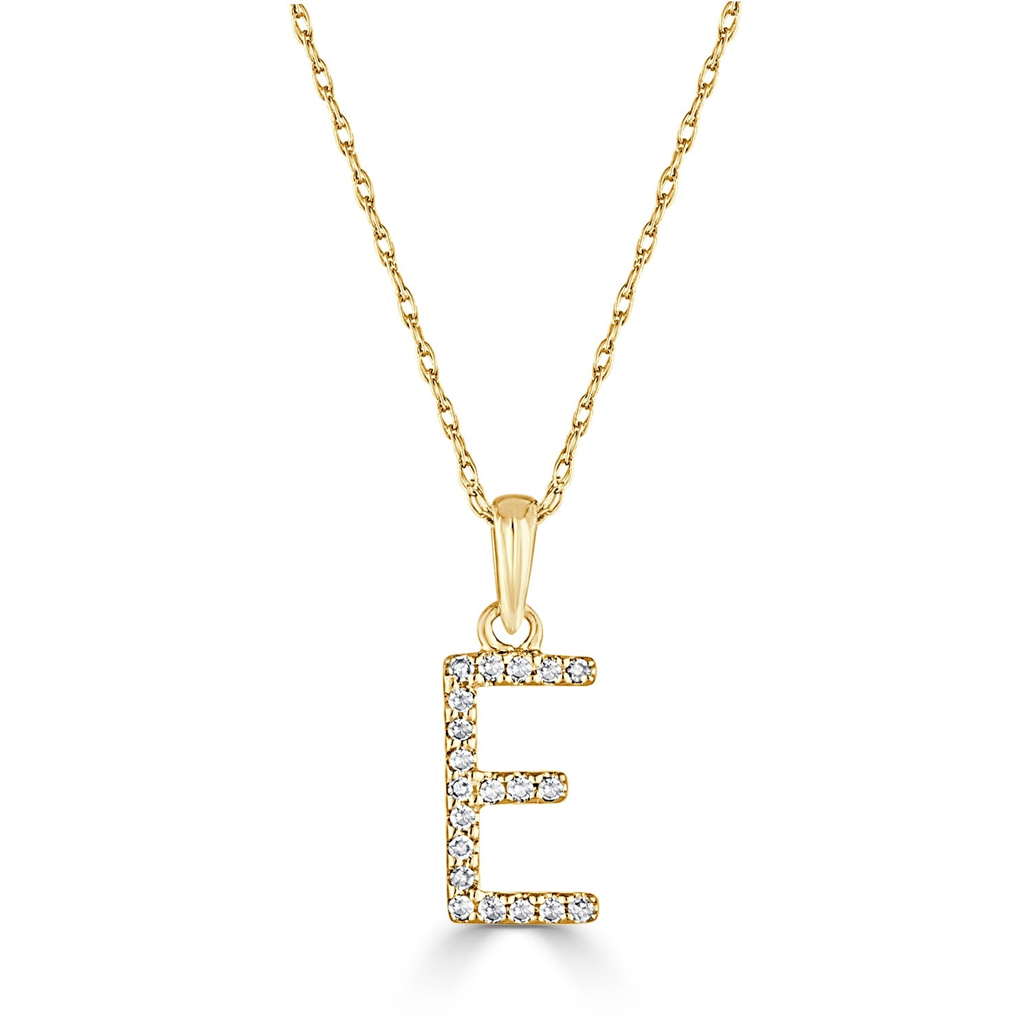 
14K Gold Diamond Initial Pendant Necklace with Rope Chain - E