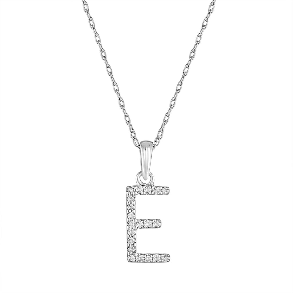 14K Gold Diamond Initial Pendant Necklace with Rope Chain - E