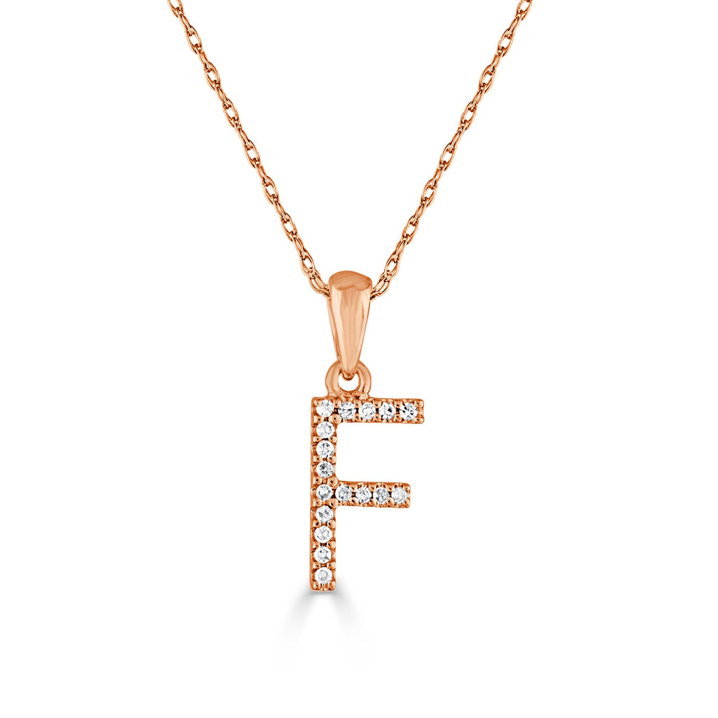 14K Gold Diamond Initial Pendant Necklace with Rope Chain - F
