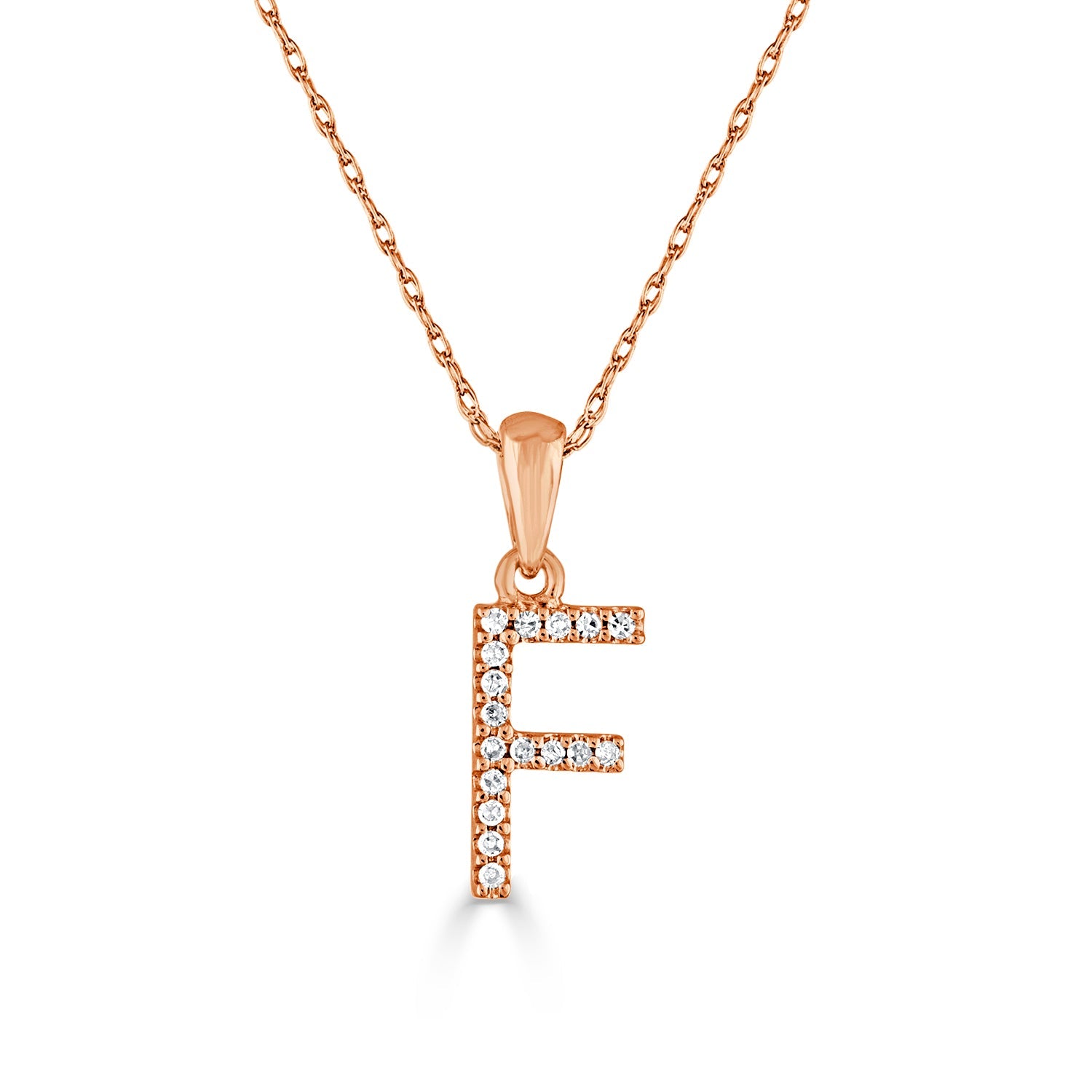 14K Gold Diamond Initial Pendant Necklace with Rope Chain - F