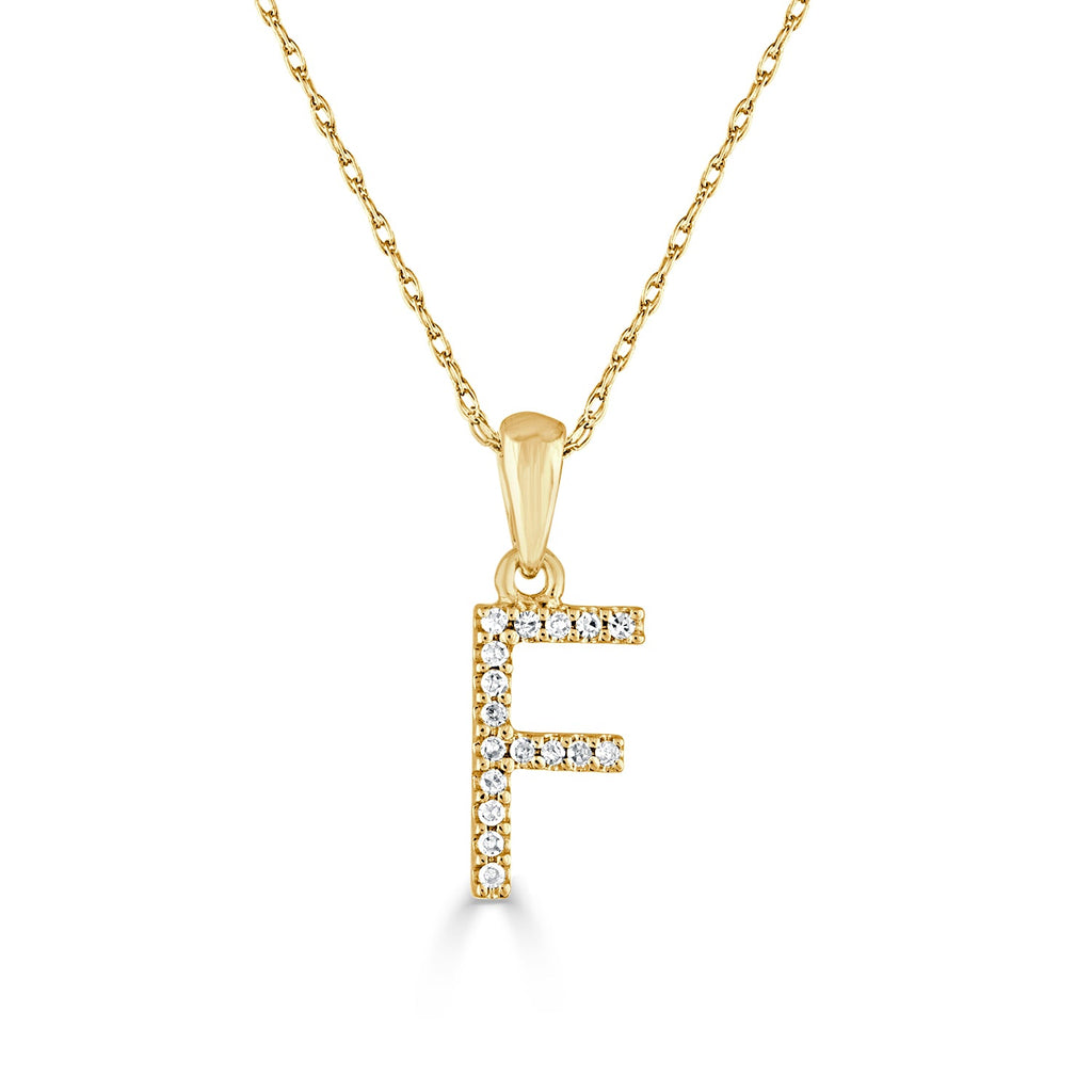 14K Gold Diamond Initial Pendant Necklace with Rope Chain - F