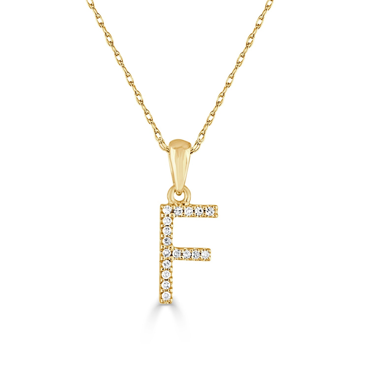 14K Gold Diamond Initial Pendant Necklace with Rope Chain - F