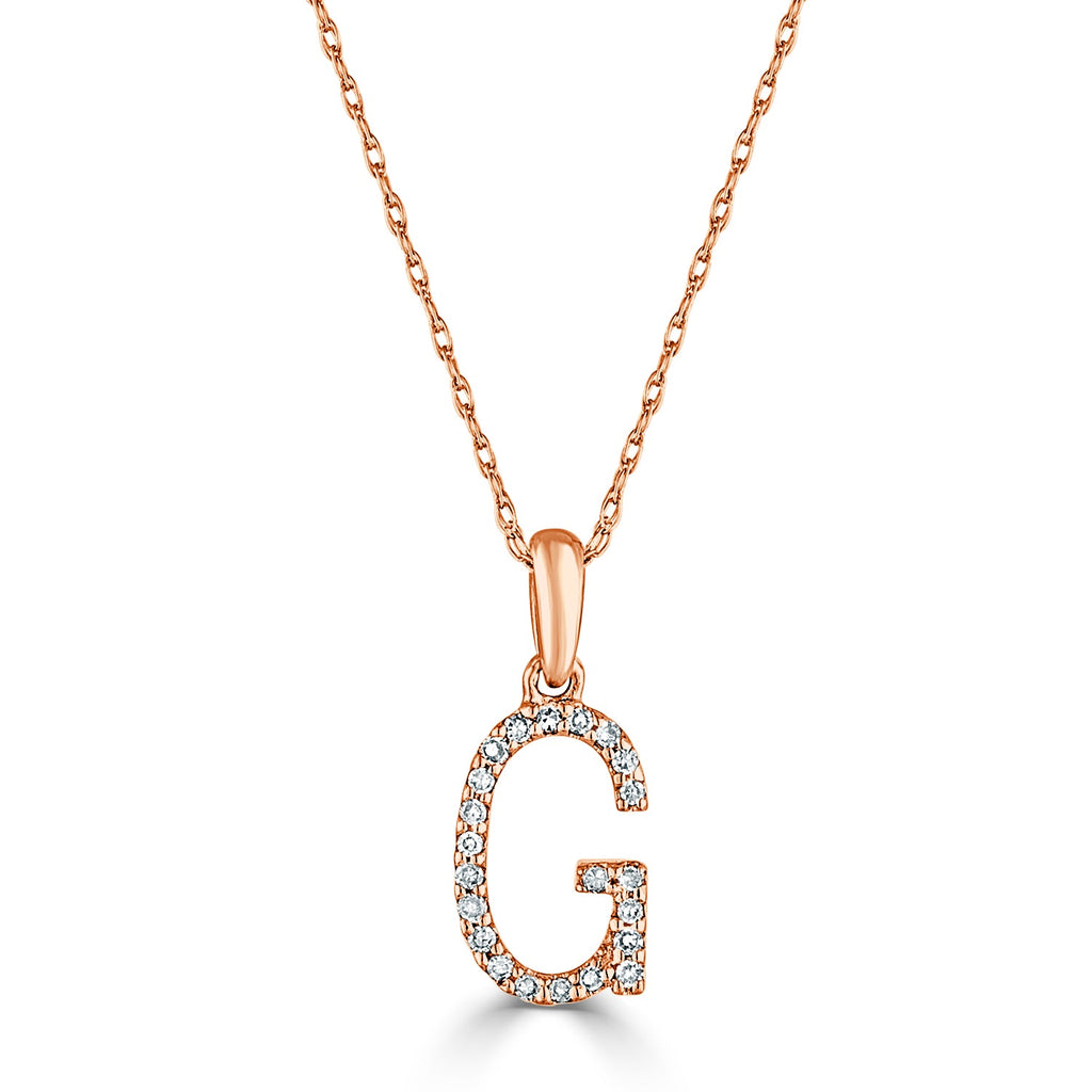 14K Gold Diamond Initial Pendant Necklace with Rope Chain - G