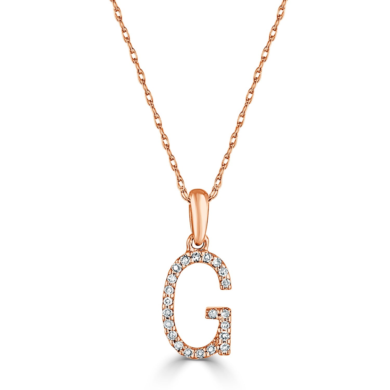 14K Gold Diamond Initial Pendant Necklace with Rope Chain - G