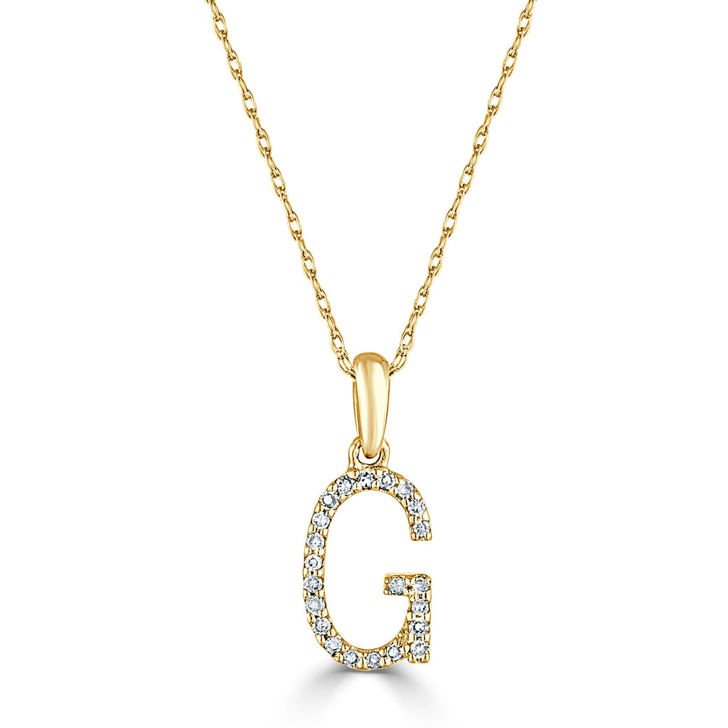 14K Gold Diamond Initial Pendant Necklace with Rope Chain - G