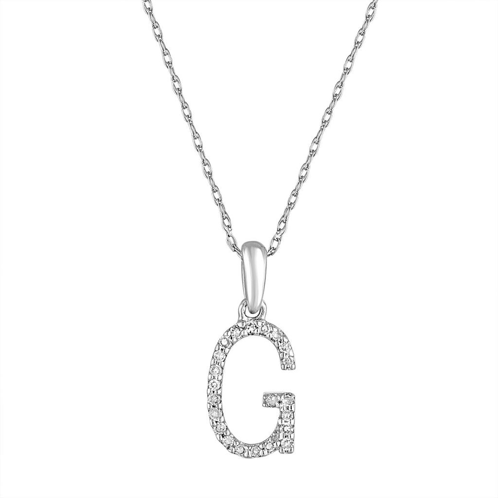 14K Gold Diamond Initial Pendant Necklace with Rope Chain - G