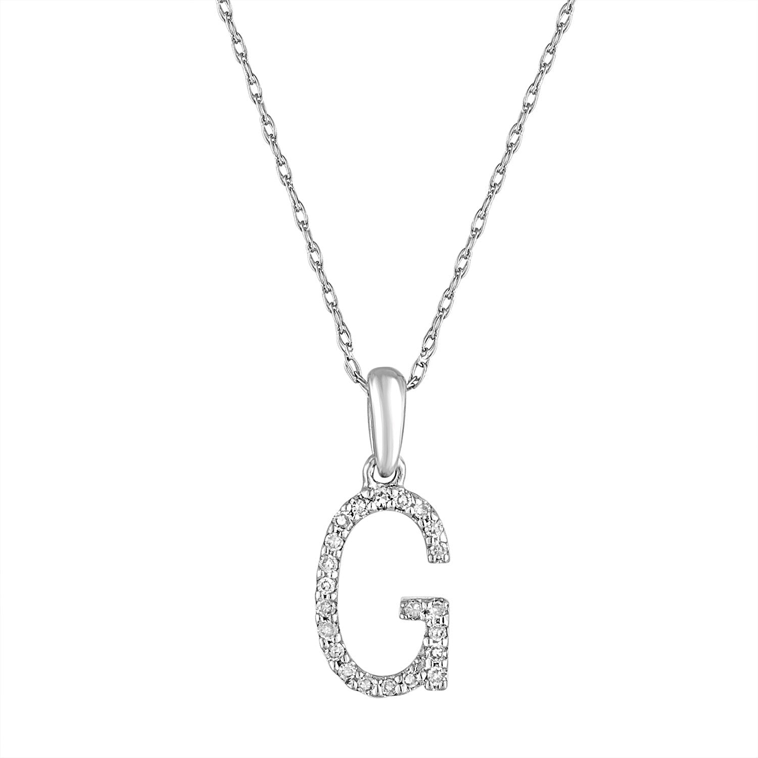 14K Gold Diamond Initial Pendant Necklace with Rope Chain - G