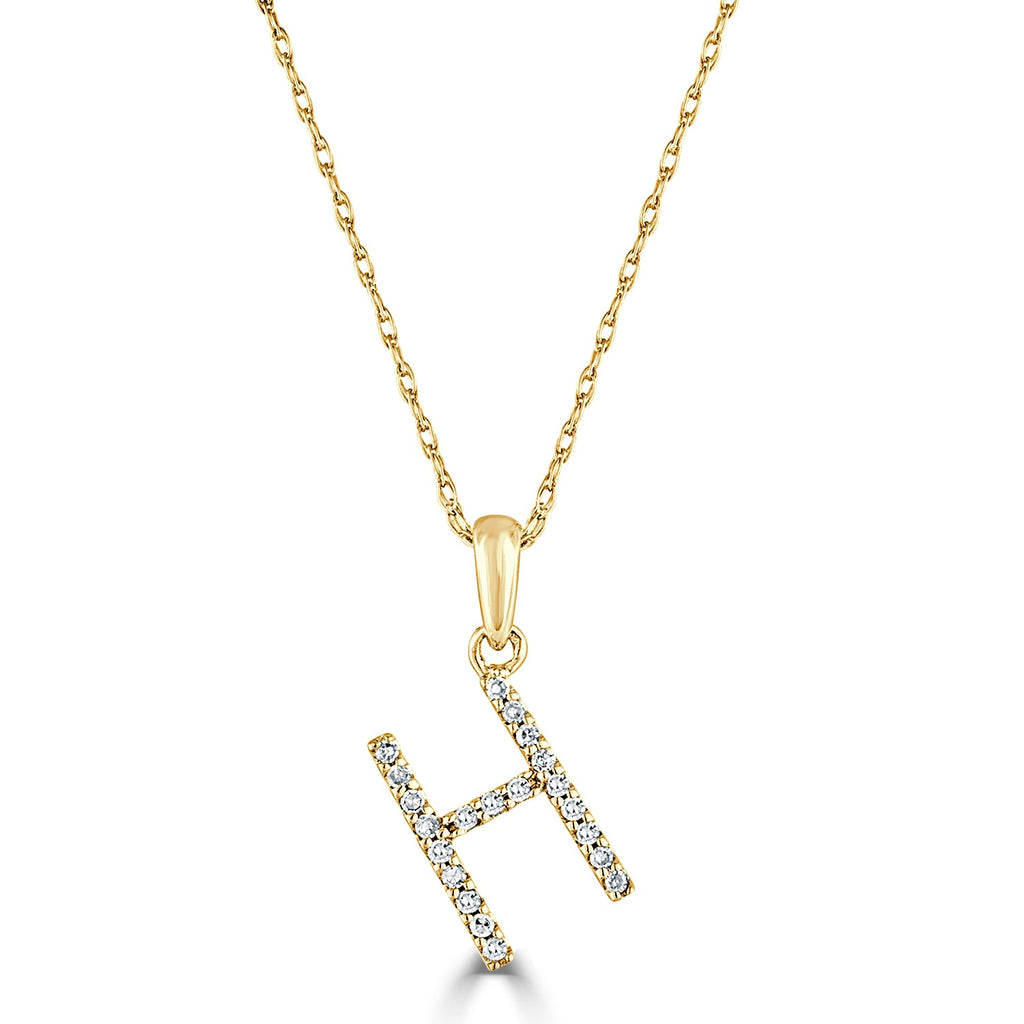14K Gold Diamond Initial Pendant Necklace with Rope Chain - H