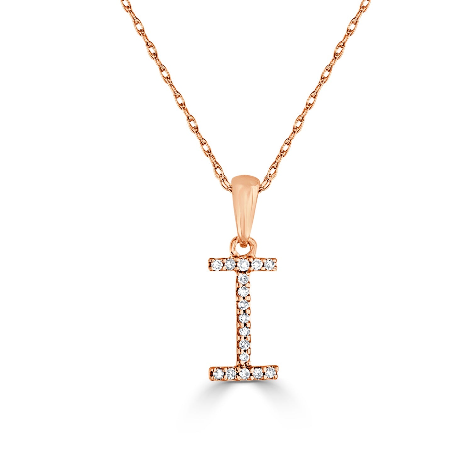 14K Gold Diamond Initial Pendant Necklace with Rope Chain - I