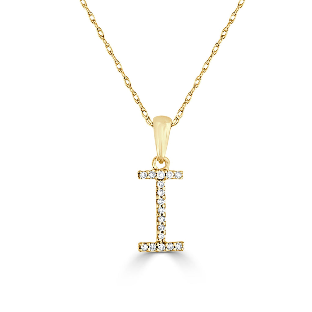 14K Gold Diamond Initial Pendant Necklace with Rope Chain - I