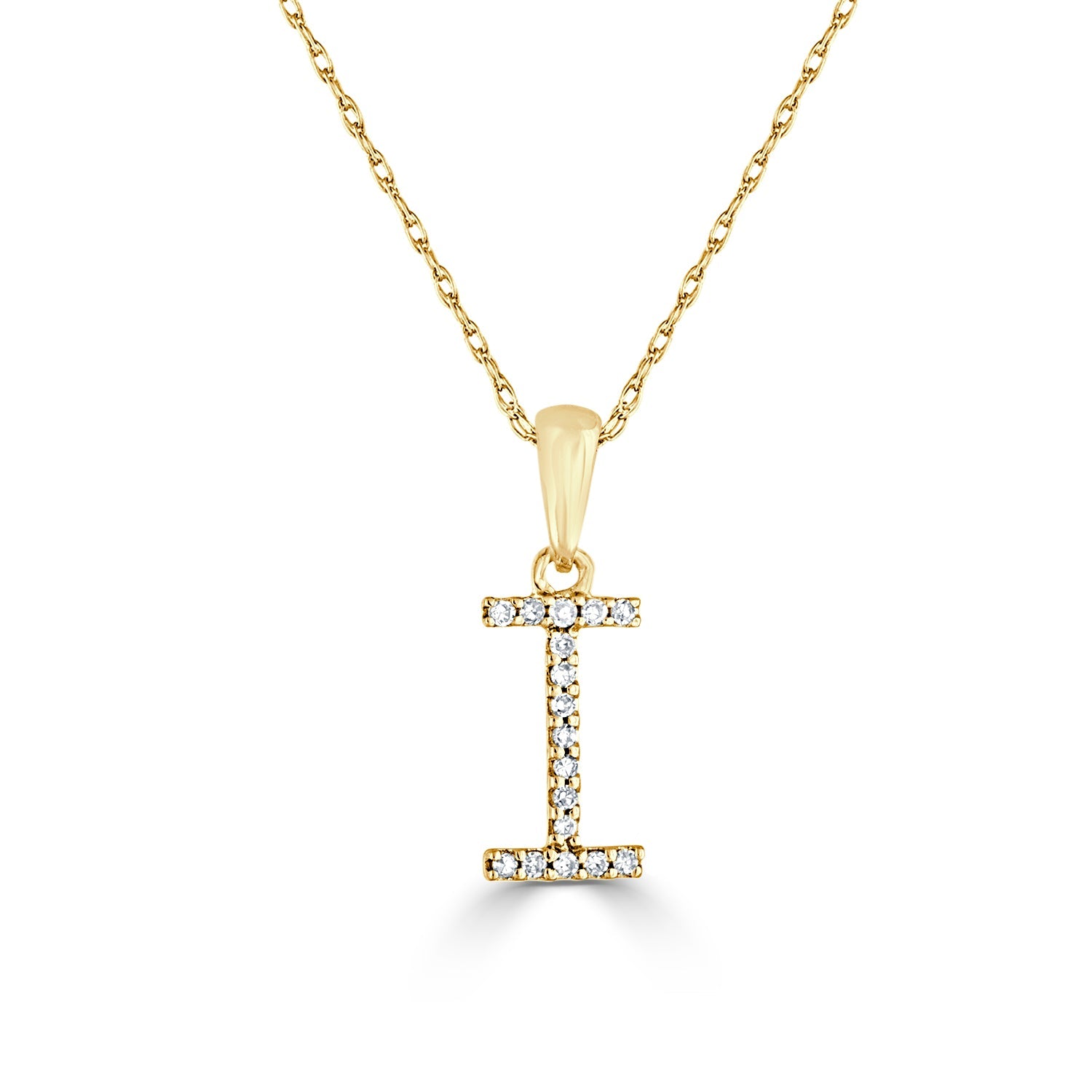 14K Gold Diamond Initial Pendant Necklace with Rope Chain - I