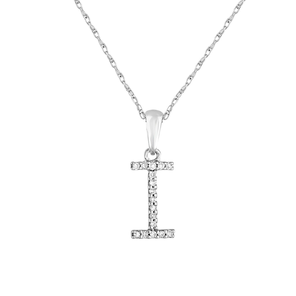 14K Gold Diamond Initial Pendant Necklace with Rope Chain - I