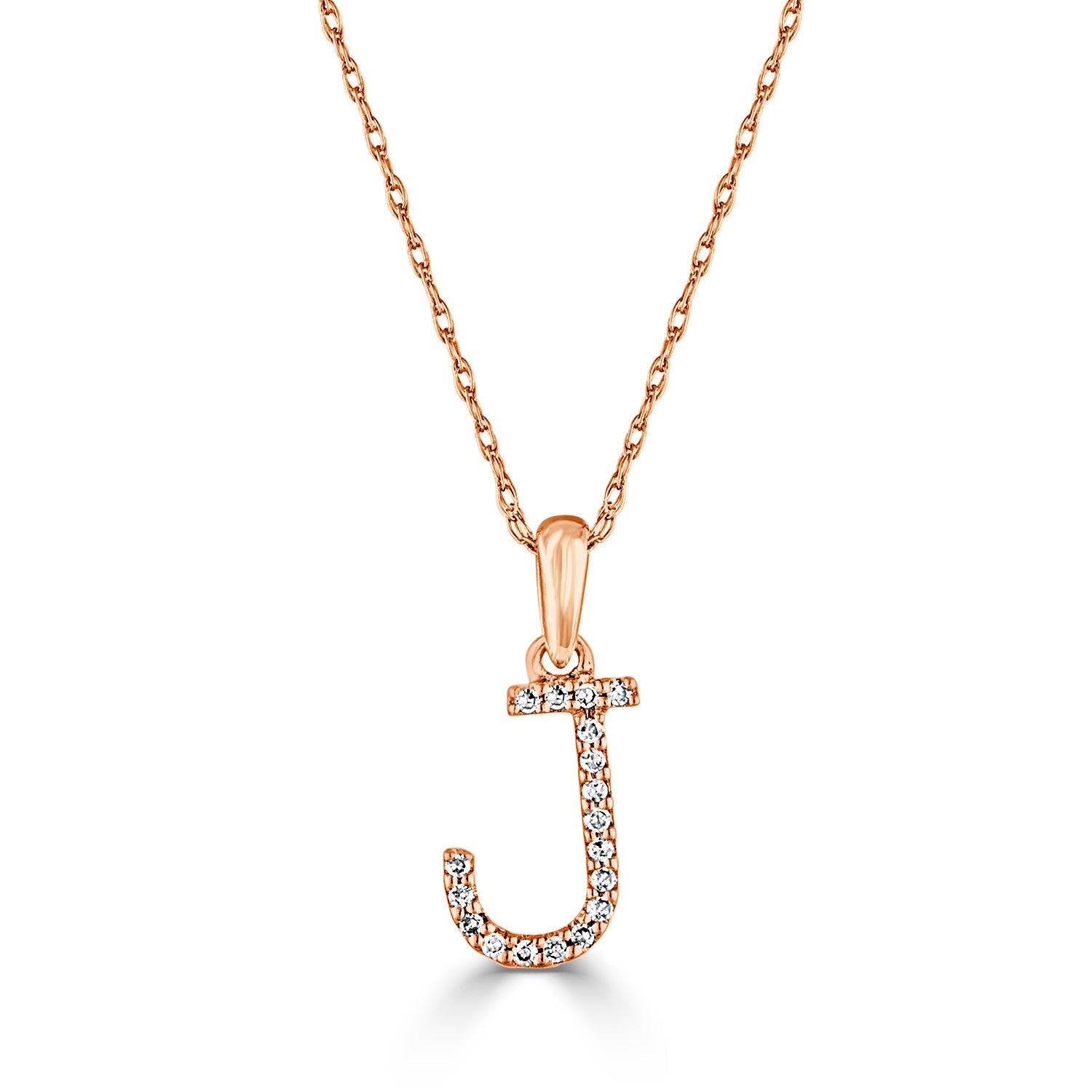 14K Gold Diamond Initial Pendant Necklace with Rope Chain - J