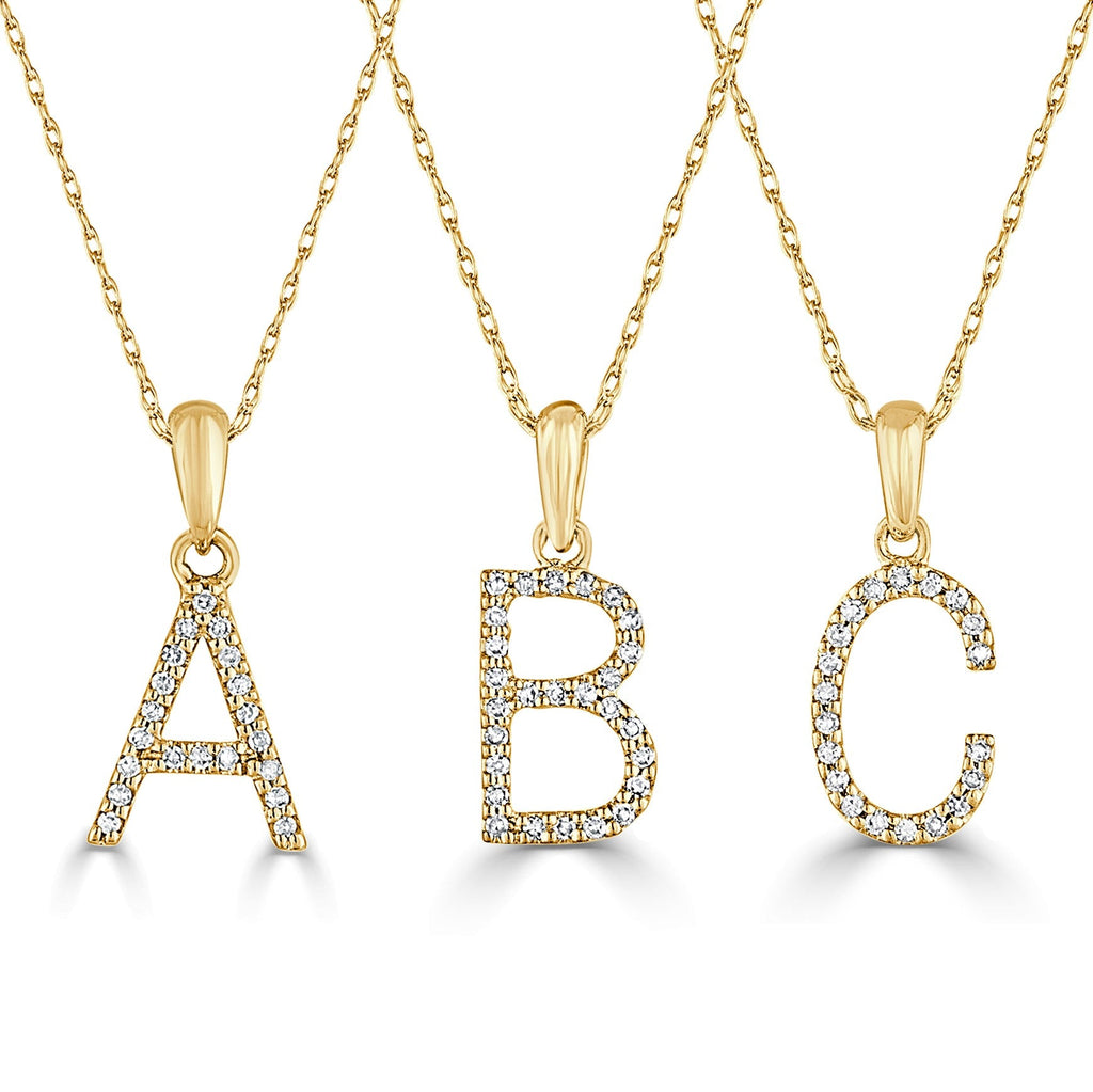 14K Gold Diamond Initial Pendant Necklace with Rope Chain - Yellow