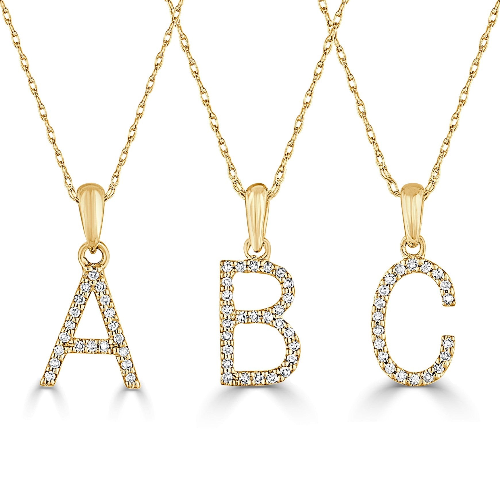 14K Gold Diamond Initial Pendant Necklace with Rope Chain - Yellow