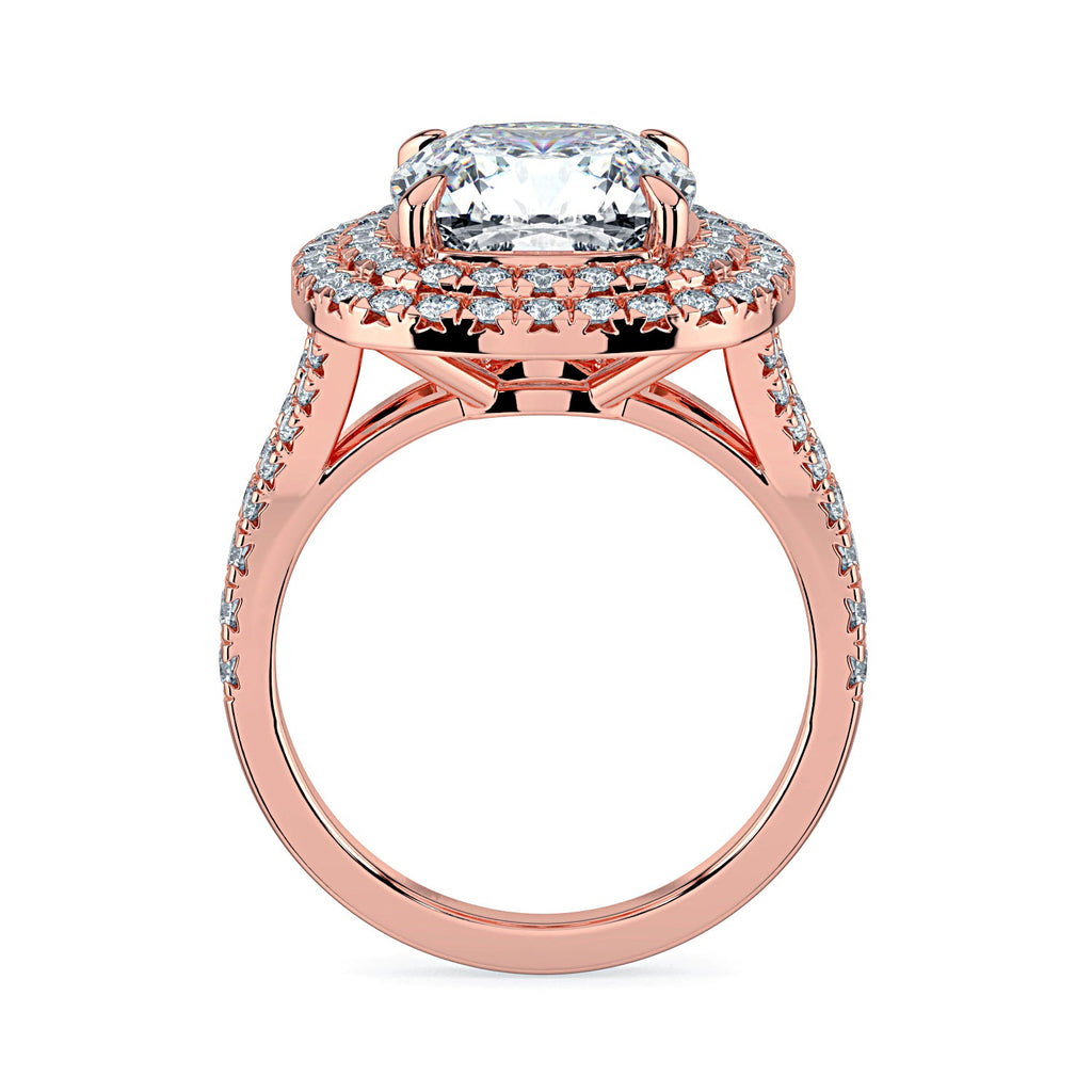 Cushion Cut Double Halo Pavé Diamond Engagement Ring, 18K